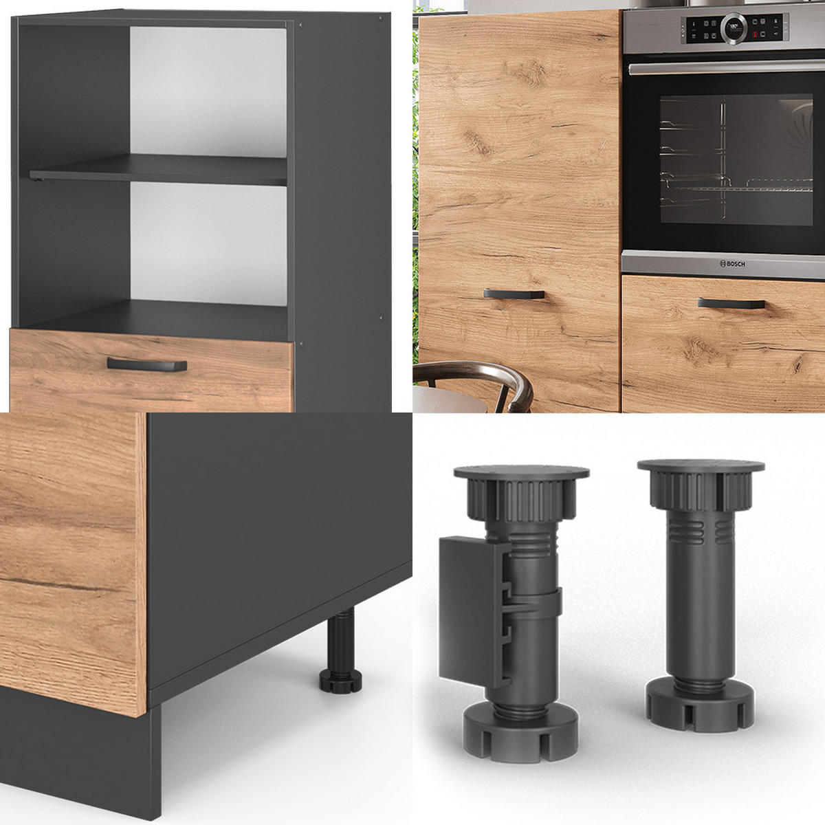 KÜCHENBLOCK R-Line Goldkraft Eiche/Anthrazit 180 cm ohne AP - Honigeiche/Anthrazit, Holzwerkstoff (180/81.6/46cm) - Vicco