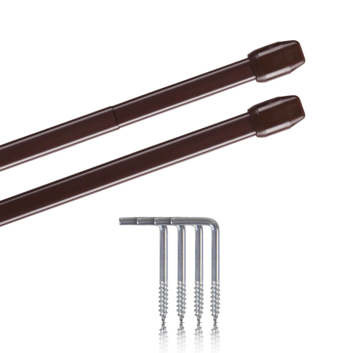 GARDINENSTANGE 2er-Pack Dunkelbraun 80-120 cm + 4 Schraubhaken - Braun, Metall (1/80cm)