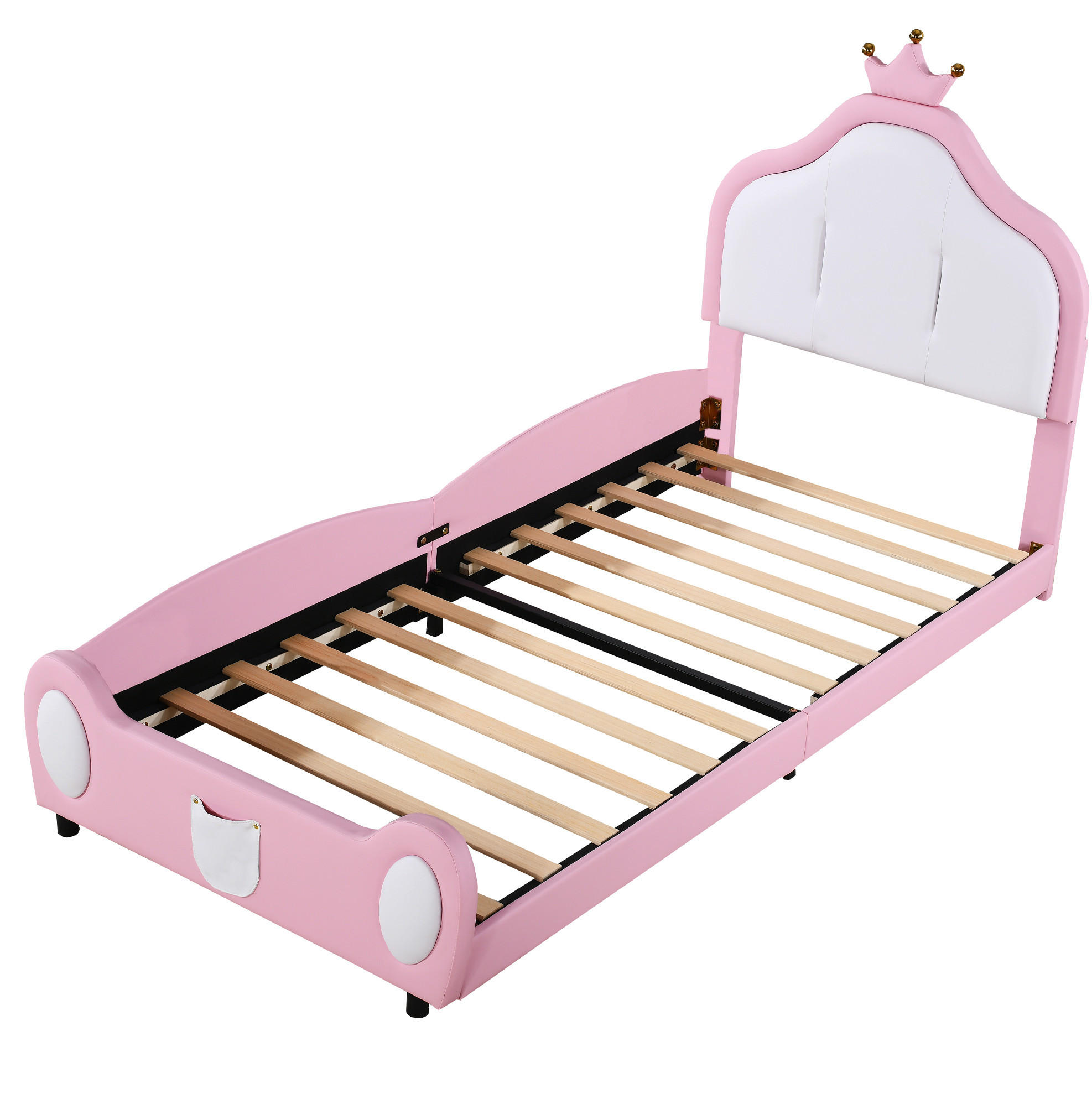 POLSTERBETT 90/200 cm mit Kronenkopfteil und kindgerechtem Design aus Kunstleder, Weiß/Rosa - Rosa, Textil (90/200cm) - Redom