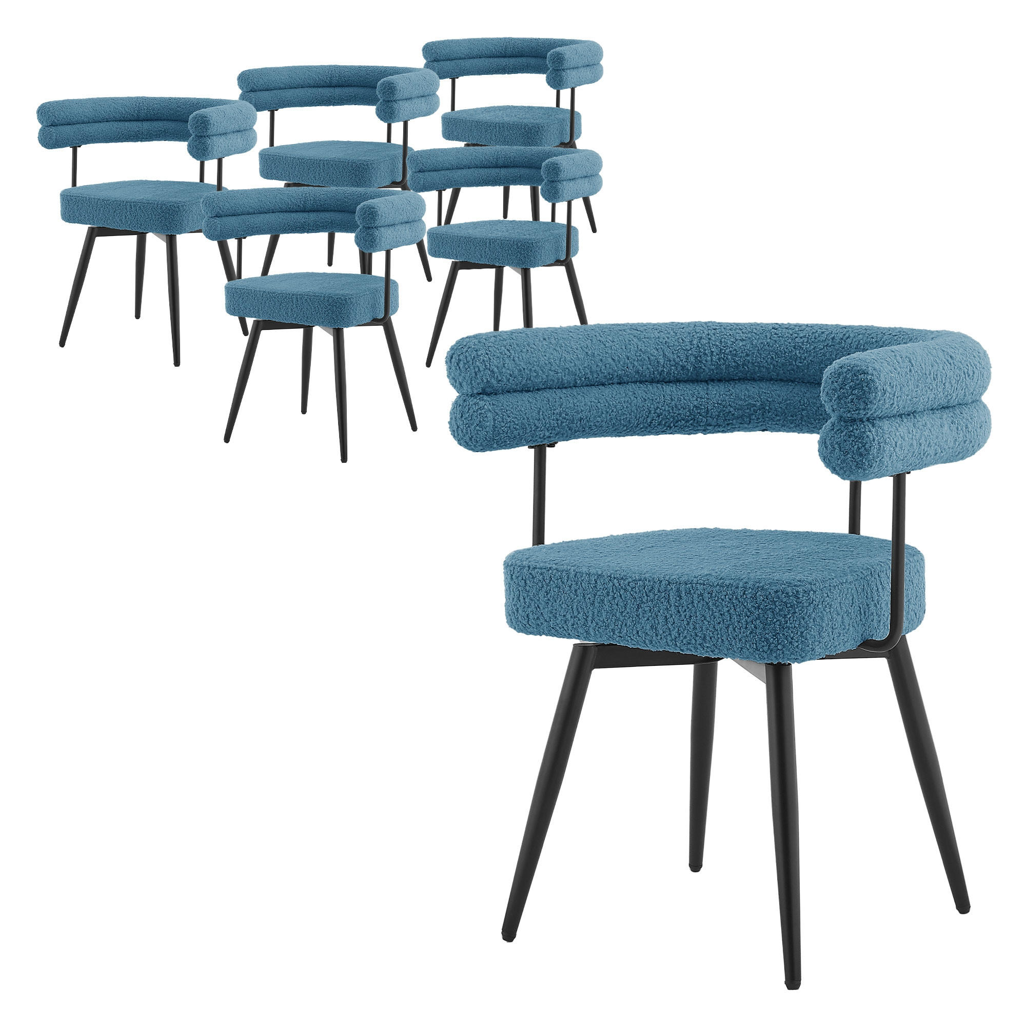 OTOČNÉ jídelní židle, sada 6 ks, modrá, látka Teddy - modrá/černá, kov/textil (63/75/55cm) - ML-DESIGN