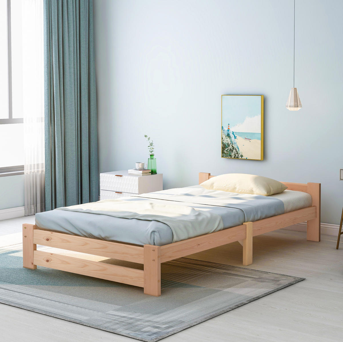 KINDERBETT aus Kiefer 90x200 cm Natur mit integriertem Lattenrost und massiver Konstruktion - Naturfarben, Holz (90/200cm) - Modfu