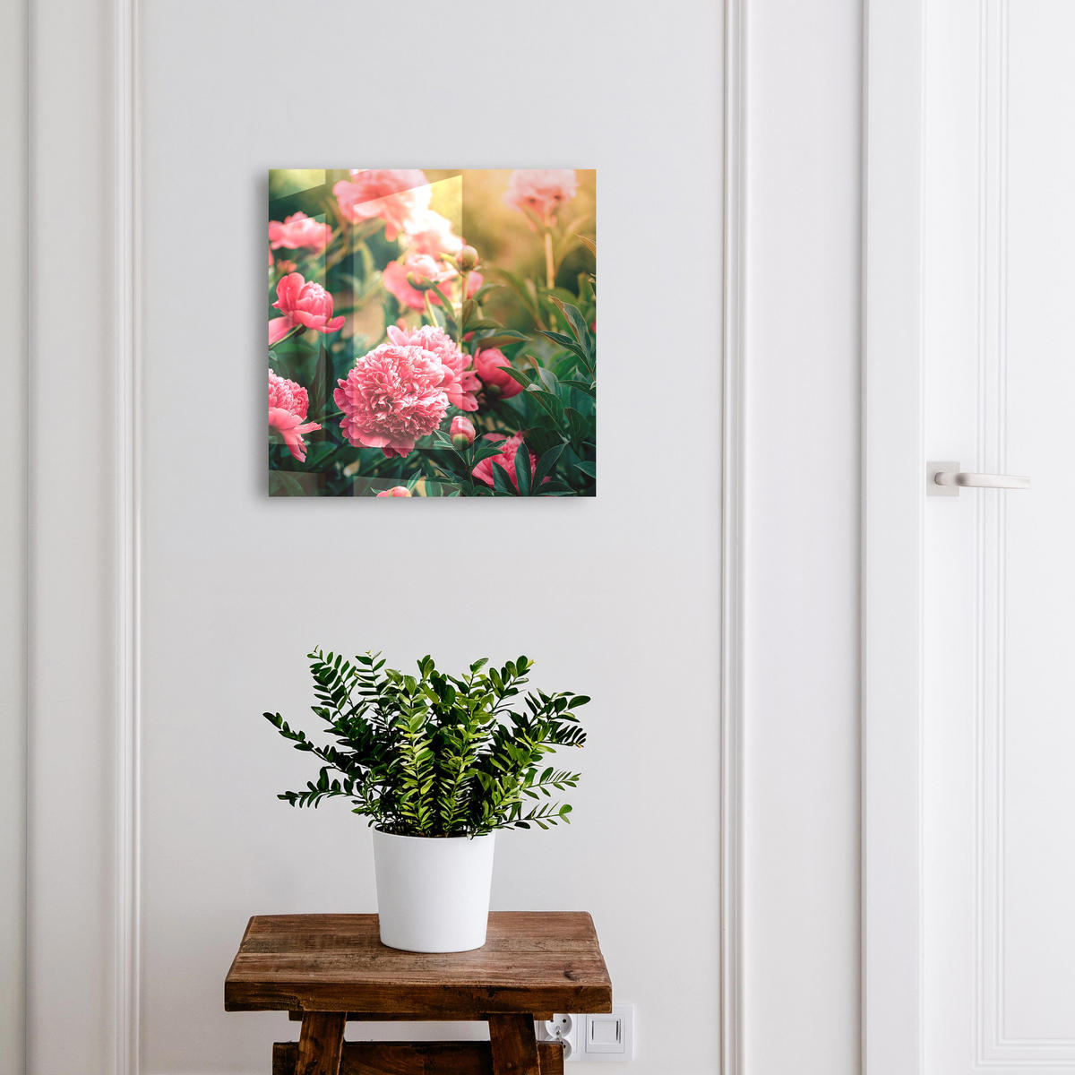 SCHLÜSSELBOX Schwarz 30x30 cm- Türöffnung nach rechts - Rosa Pfingstrosen - Pink, Metall (30/30/5cm) - TULUP