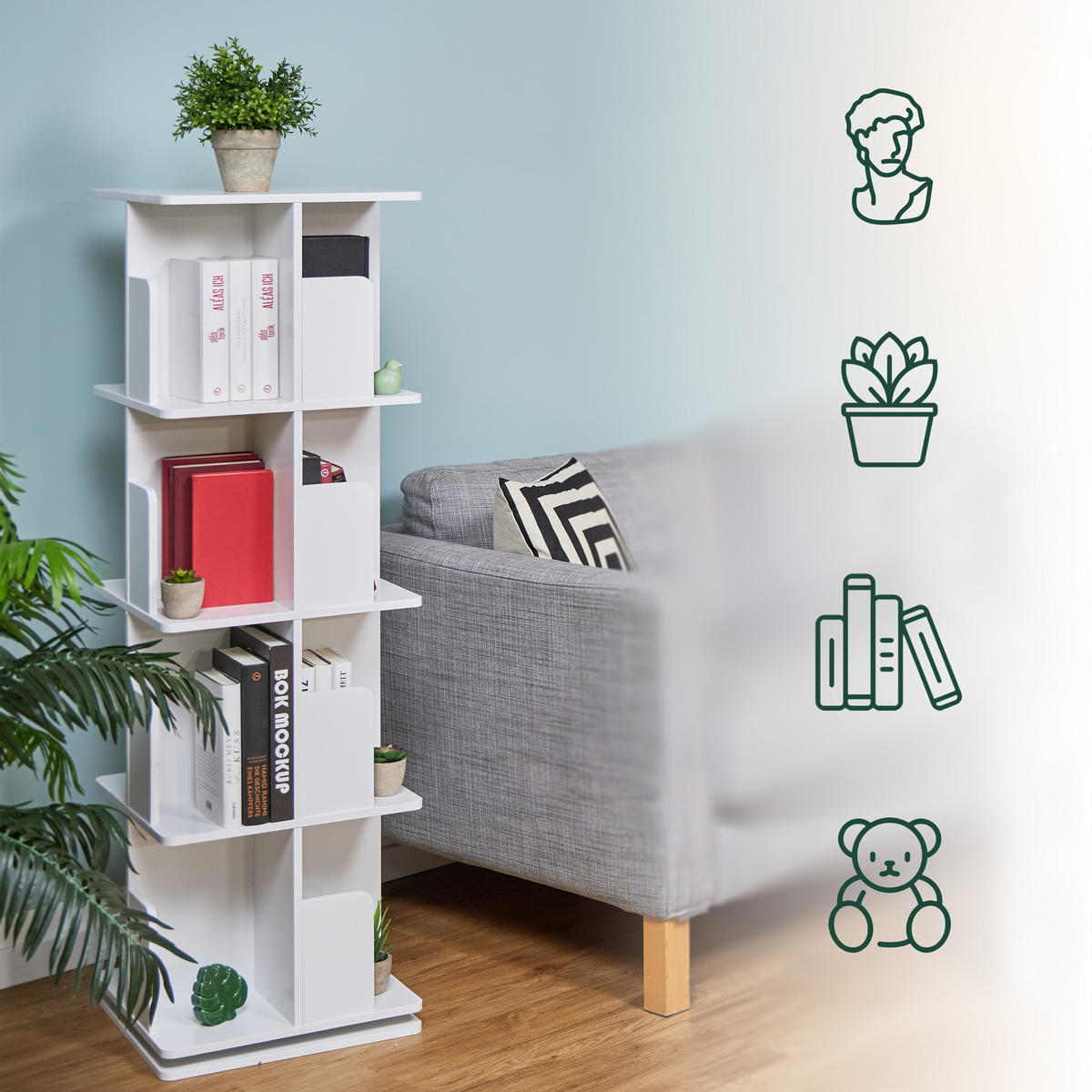 BÜCHERREGAL - Weiß, Holzwerkstoff/Metall (39/125.5/39cm) - Relaxdays