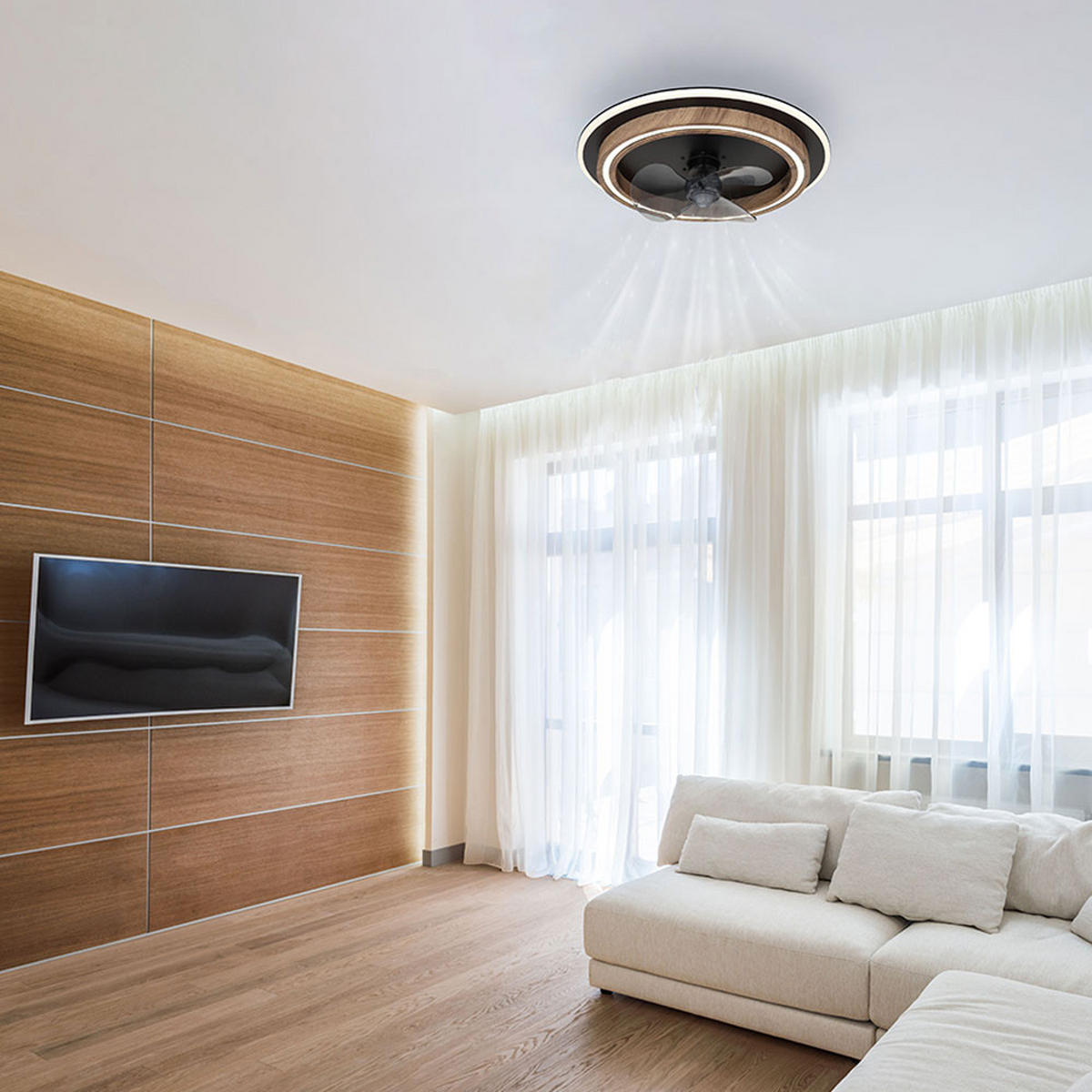 LED DECKENLEUCHTE Deckenventilator Holzoptik Braun - Braun, Metall (50/50/13.5cm) - Globo Lighting