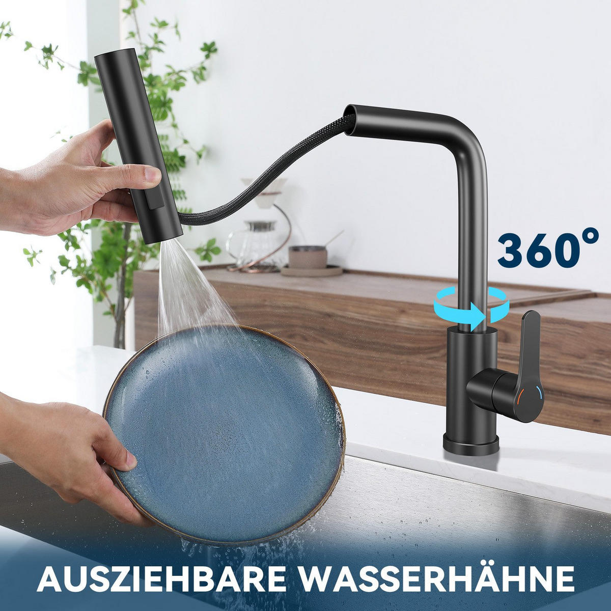 WASCHTISCHARMATUR Einäugig II 34/19.5/19.5cm - Schwarz, Kunststoff (19.5/19.5/34cm) - Nettlife
