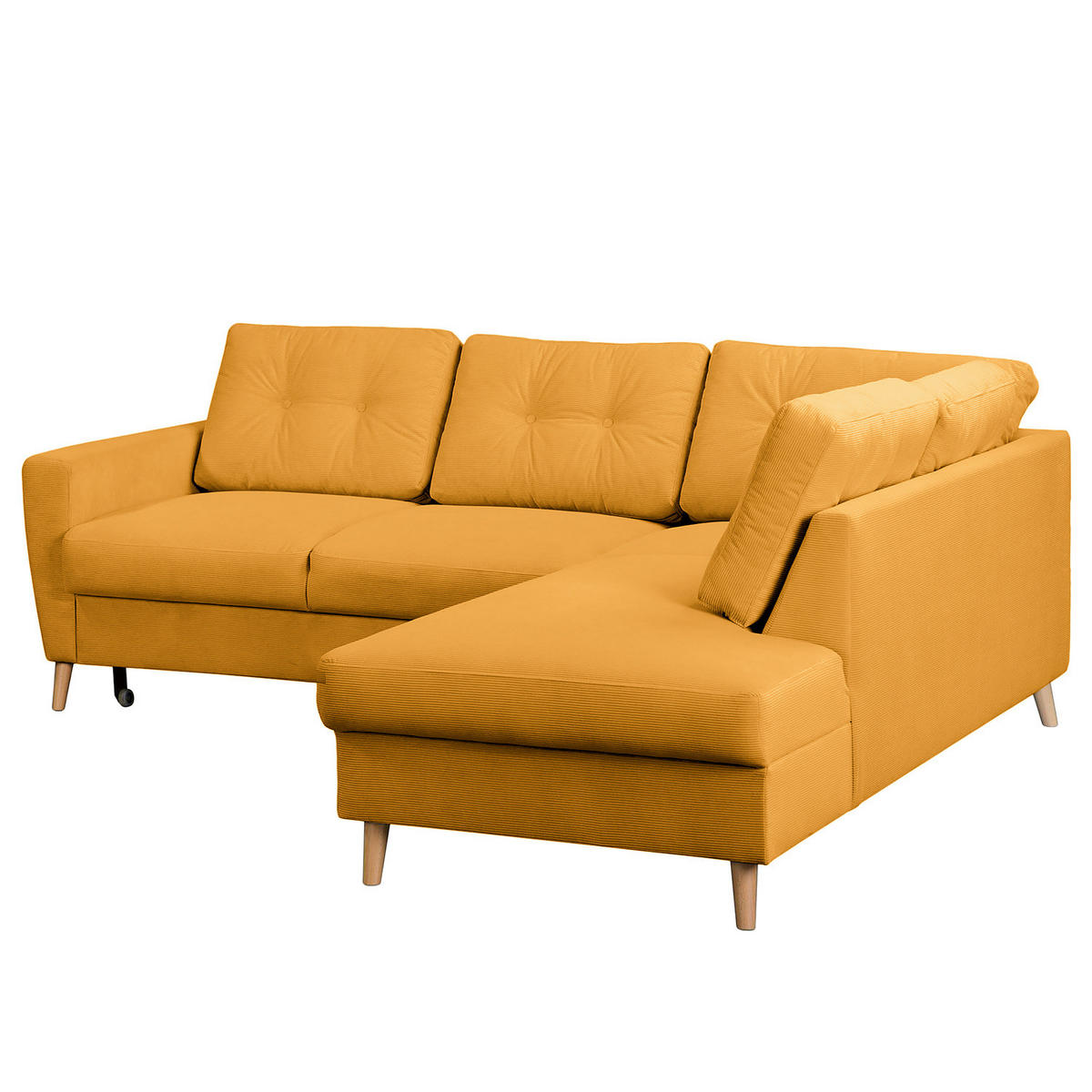 ECKSOFA mit Ottomane - Gelb/Braun, Holz/Textil (230/200cm) - home24