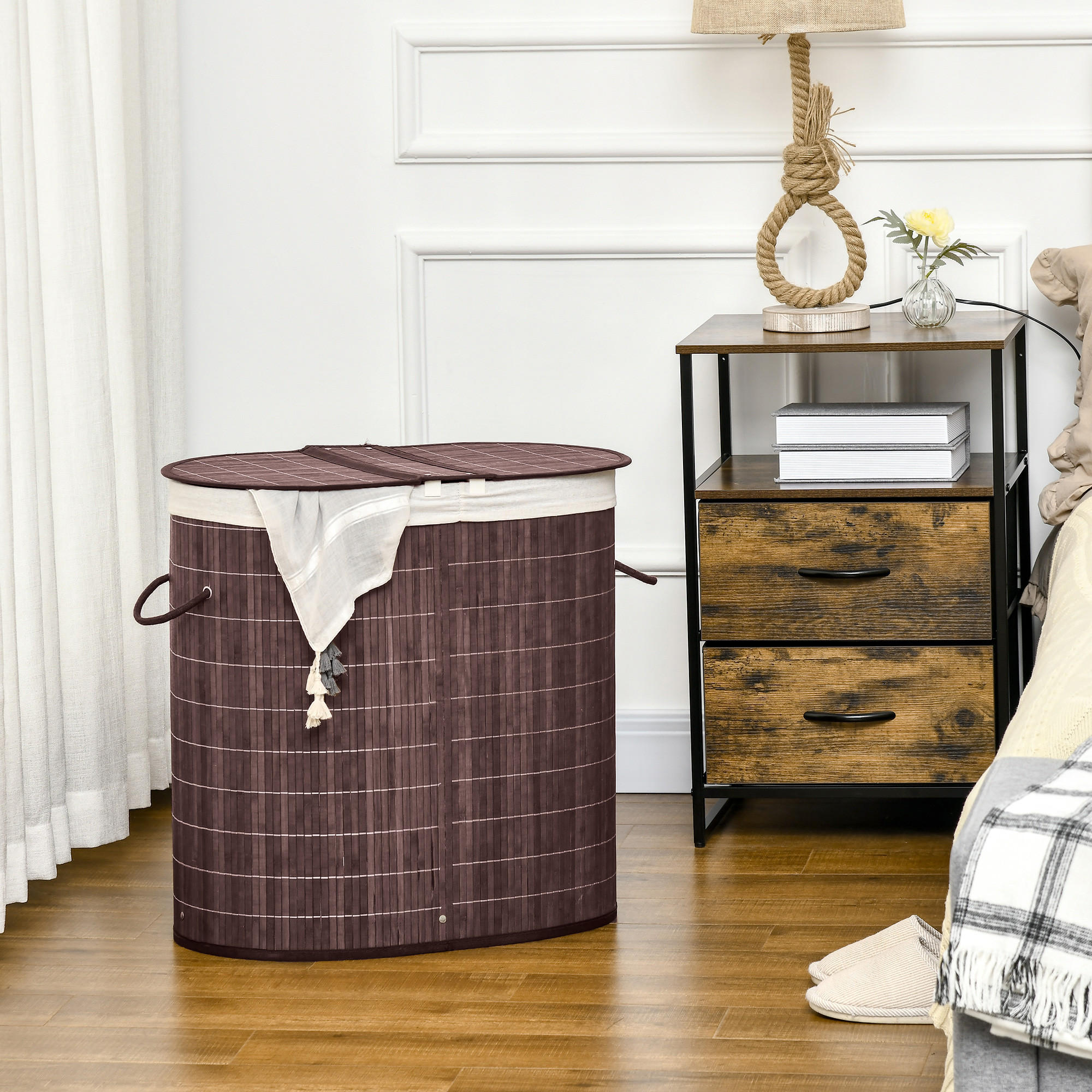 WÄSCHEKORB, Bambus, Polyester, Braun - Braun, Naturmaterialen (37/60.5/62.5cm) - HOMCOM