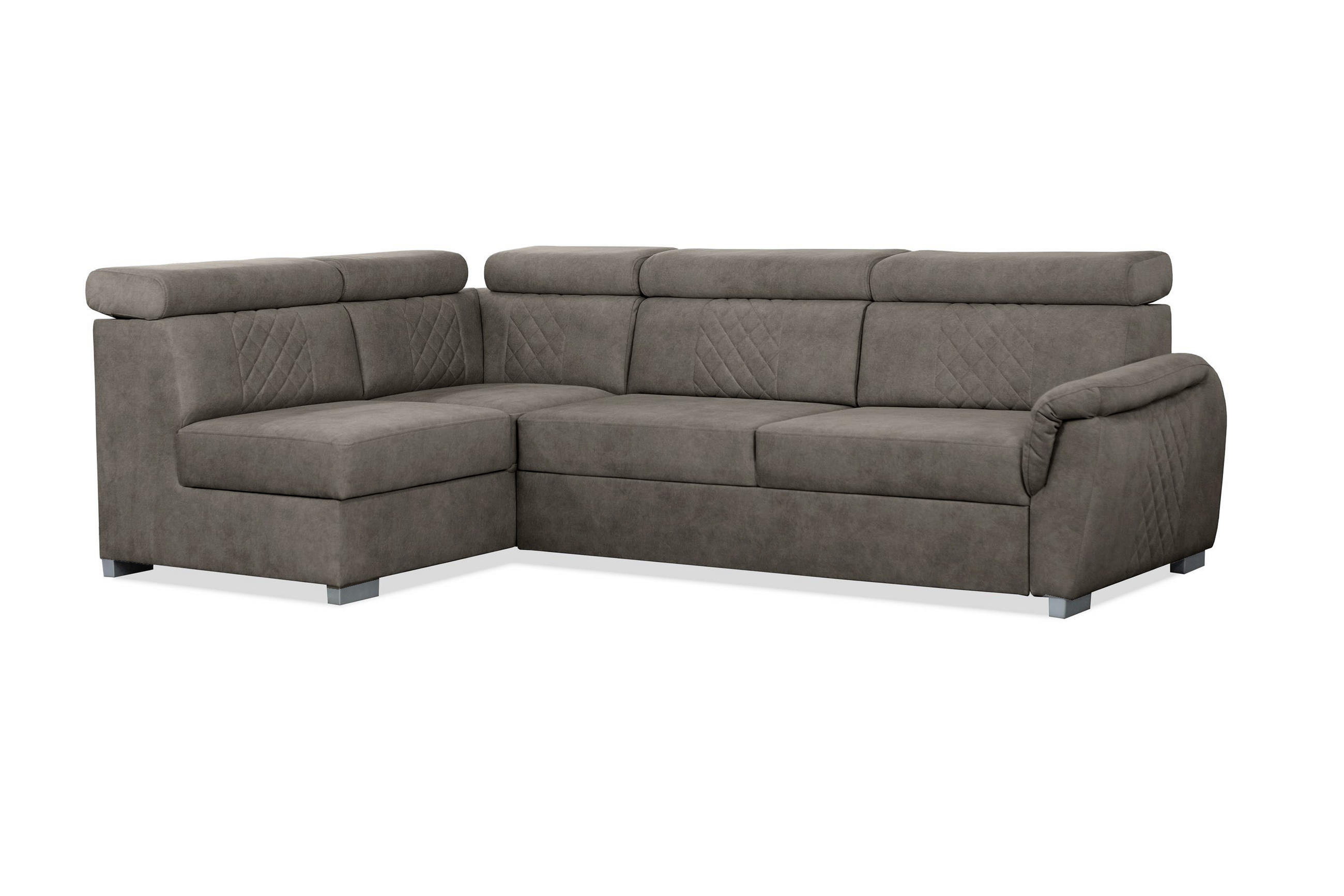 ECKSOFA Ravini Braun, mit Bettzeugablage und verstellbaren Kopfstützen, linke seite - Braun, Holzwerkstoff (253/156cm) - Bettso