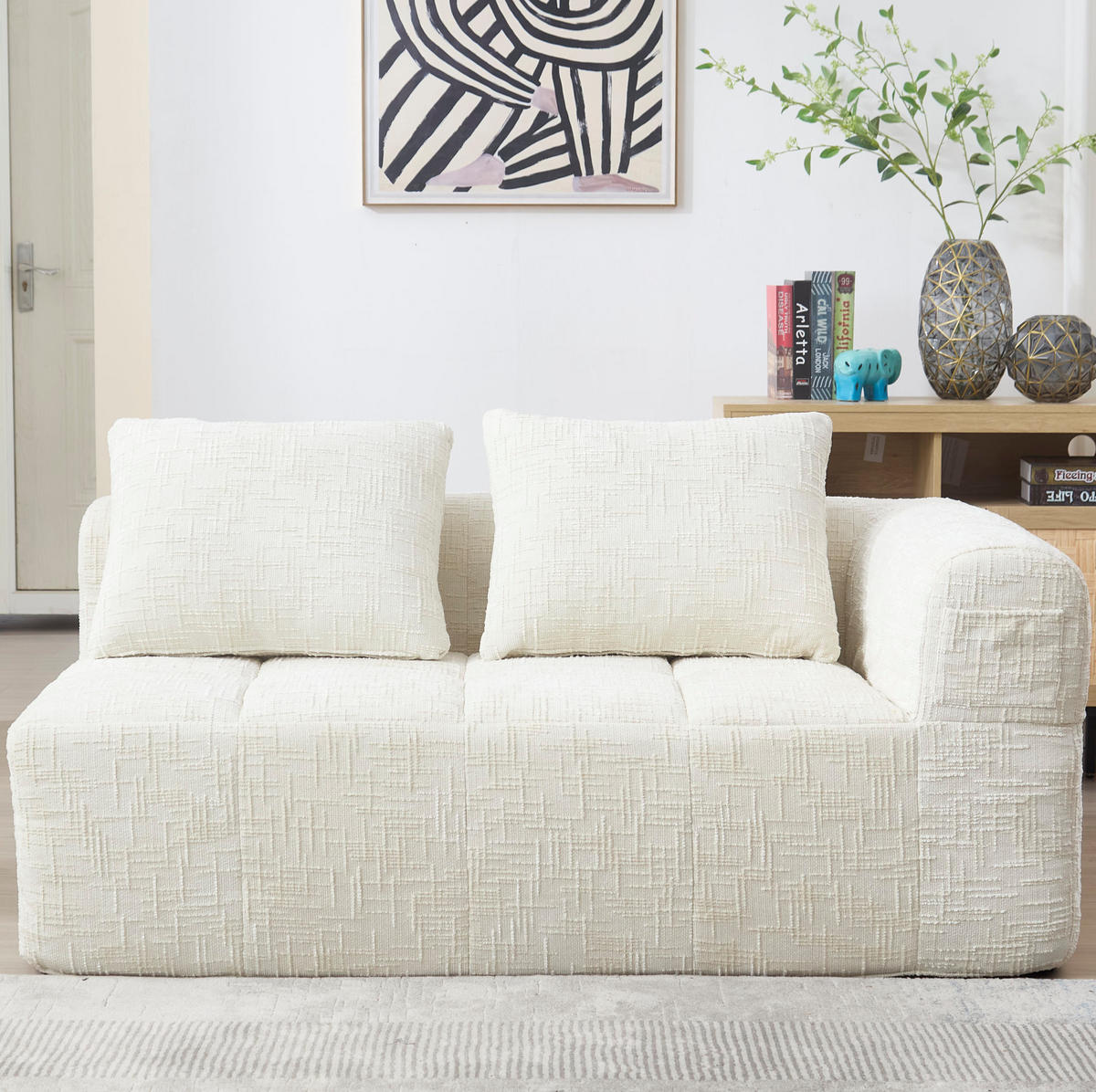 2-SITZER Sofa Chenille mit Chaiselongue und Seitentaschen 158/90/60 cm Beige - Beige, Textil (60/158/90cm) - Redom
