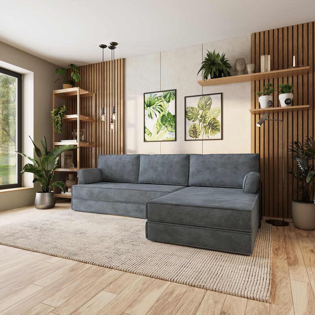 ECKSOFA ANKO modulares Boneless Sofa mit Schlaffunktion Grau Kordstoff - Grau, Textil (270/160cm) - MASSENO