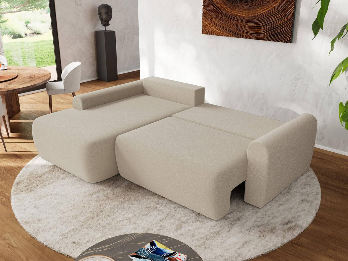 ECKSCHLAFSOFA CUBO L Beige Boucle - links - Beige/Schwarz, Kunststoff/Textil (273/187cm) - MKS
