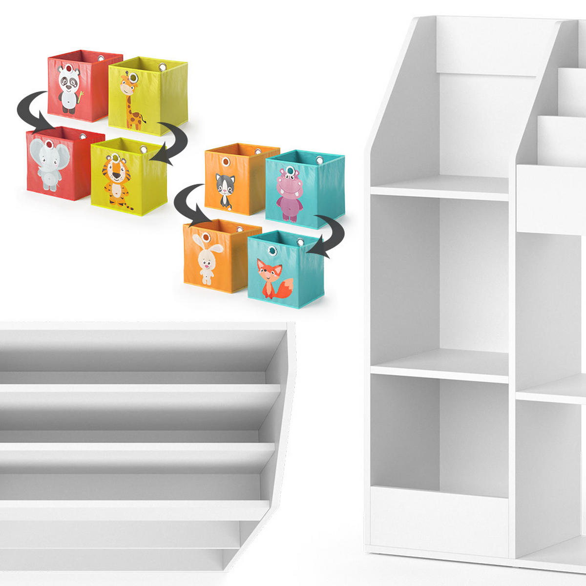 KINDERREGAL Luigi Weiß 100.4 x 114.2 cm mit 4 Faltboxen (bunt) - Weiß, Holzwerkstoff (100.4/114.2/30.9cm) - Vicco
