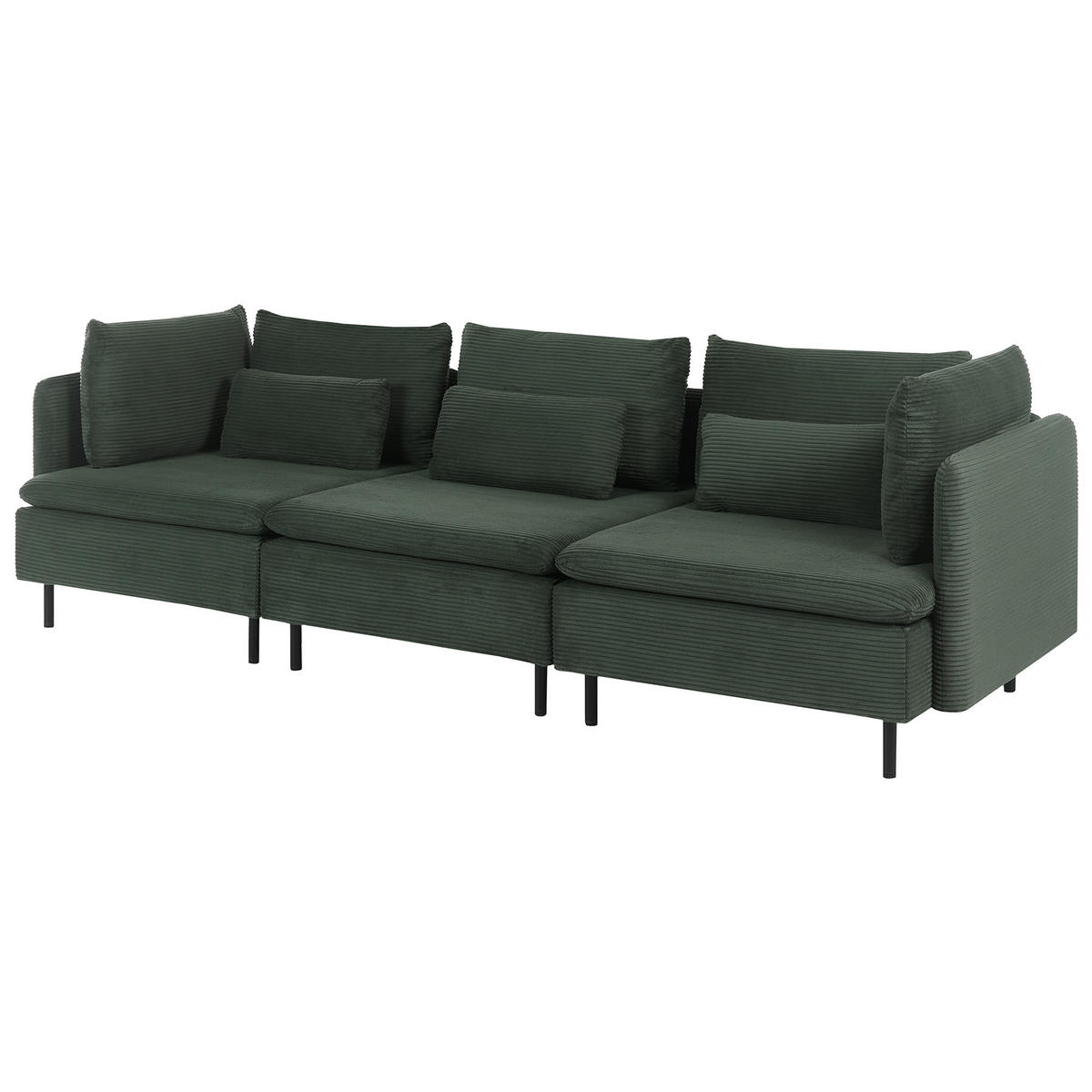 MODULÁRNÍ POHOVKA 3-místná Tmavě zelená Manšestr Egeris - zelená barva, textil (258/80/94cm) - Beliani