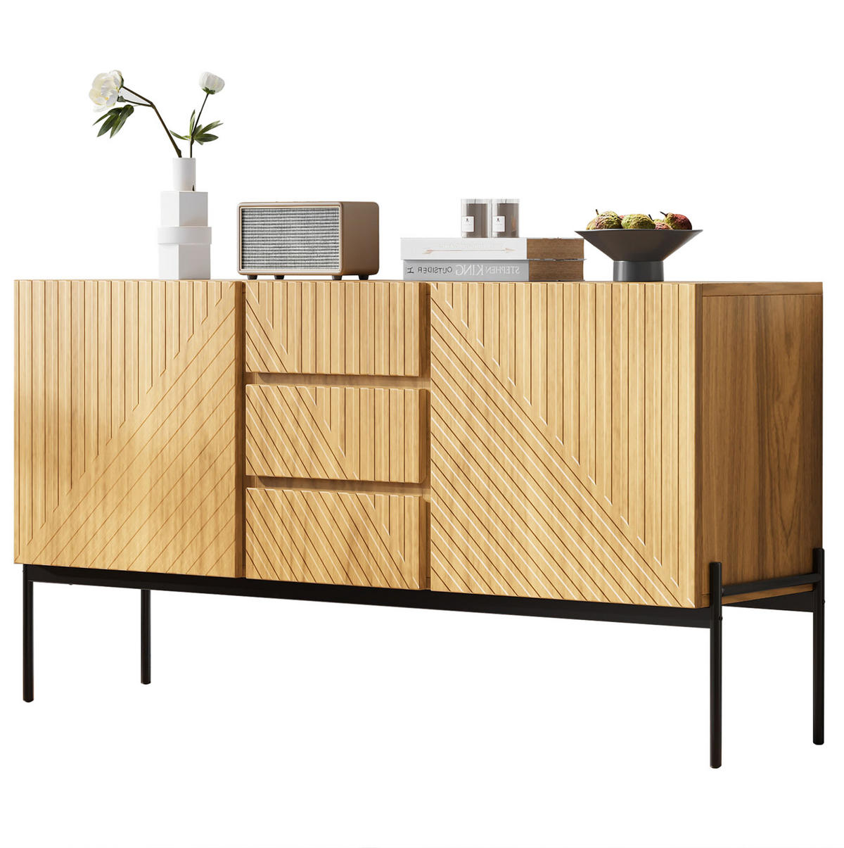 SIDEBOARD 140/40/75 cm in Natural mit 2 Türen, 3 Schubladen und Metallbeinen - Naturfarben, Holzwerkstoff (140/75/40cm) - Flora Grace