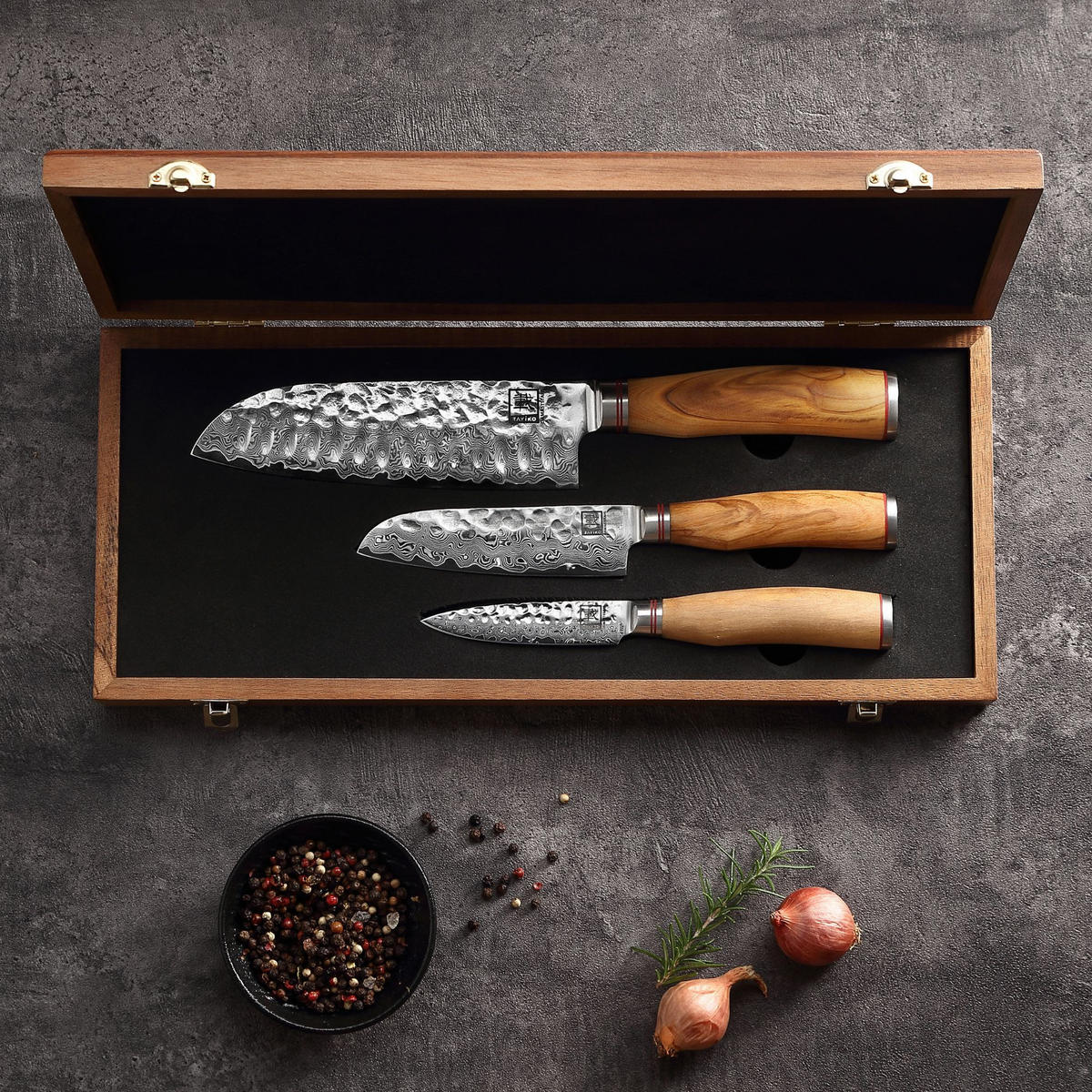 3ER MESSER-SET 9–21 cm - Braun, Holz/Metall - Zayiko