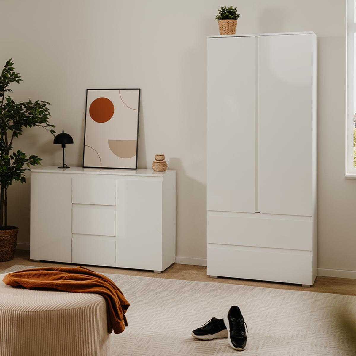 SIDEBOARD 2 Türen 3 Schubladen Weiß L120 cm - Pretoria - Weiß, Holzwerkstoff (40/80.5/14cm) - Calicosy