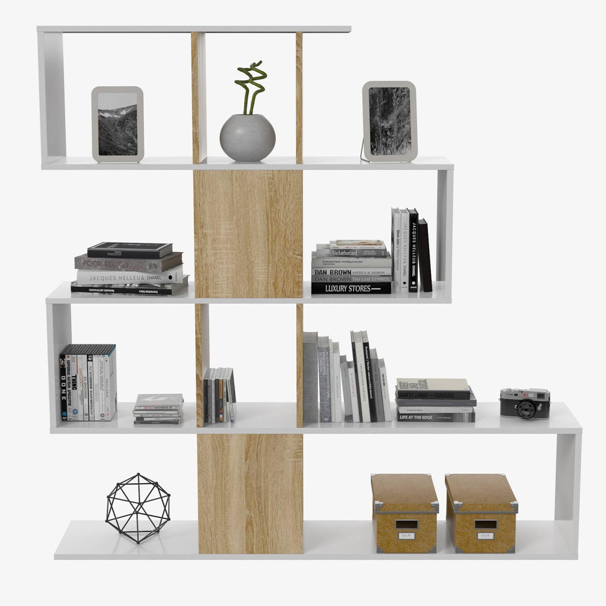 BÜCHERREGAL mit 4 Ebenen und 11 Aufbewahrungsfächern H145 cm - Apfelbaumfarben, Holzwerkstoff (28/145/145cm) - Calicosy