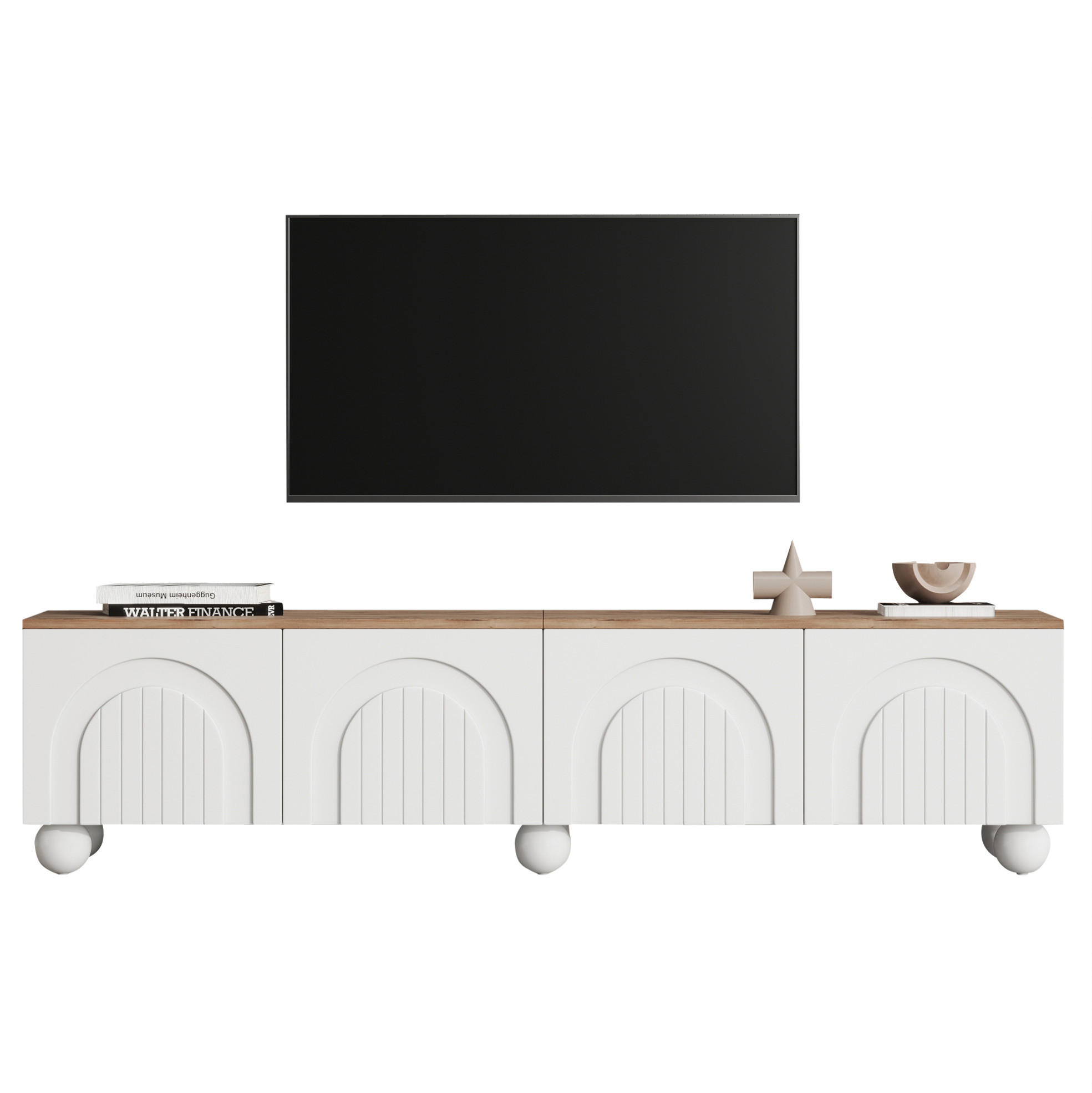 TV-ELEMENT mit 4 Türen 180 x 40 x 45 cm Weiß Holzoptik - Weiß, Holzwerkstoff (40/45/180cm) - Beauniv