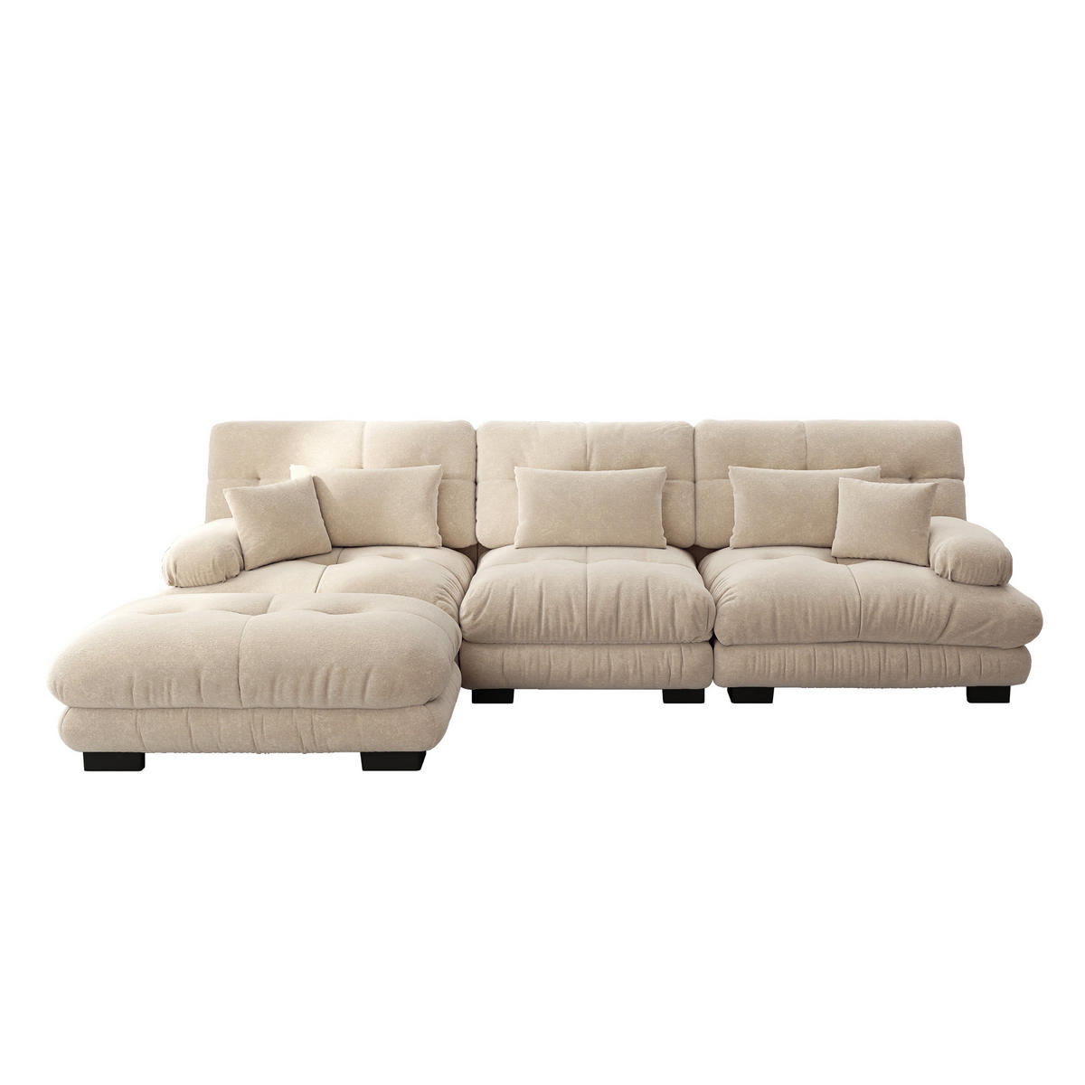 ECKSOFA DE-34065 L-förmig mit Ottoman Hellbraun - Hellbraun, Holz (145/313cm) - ComfortXL