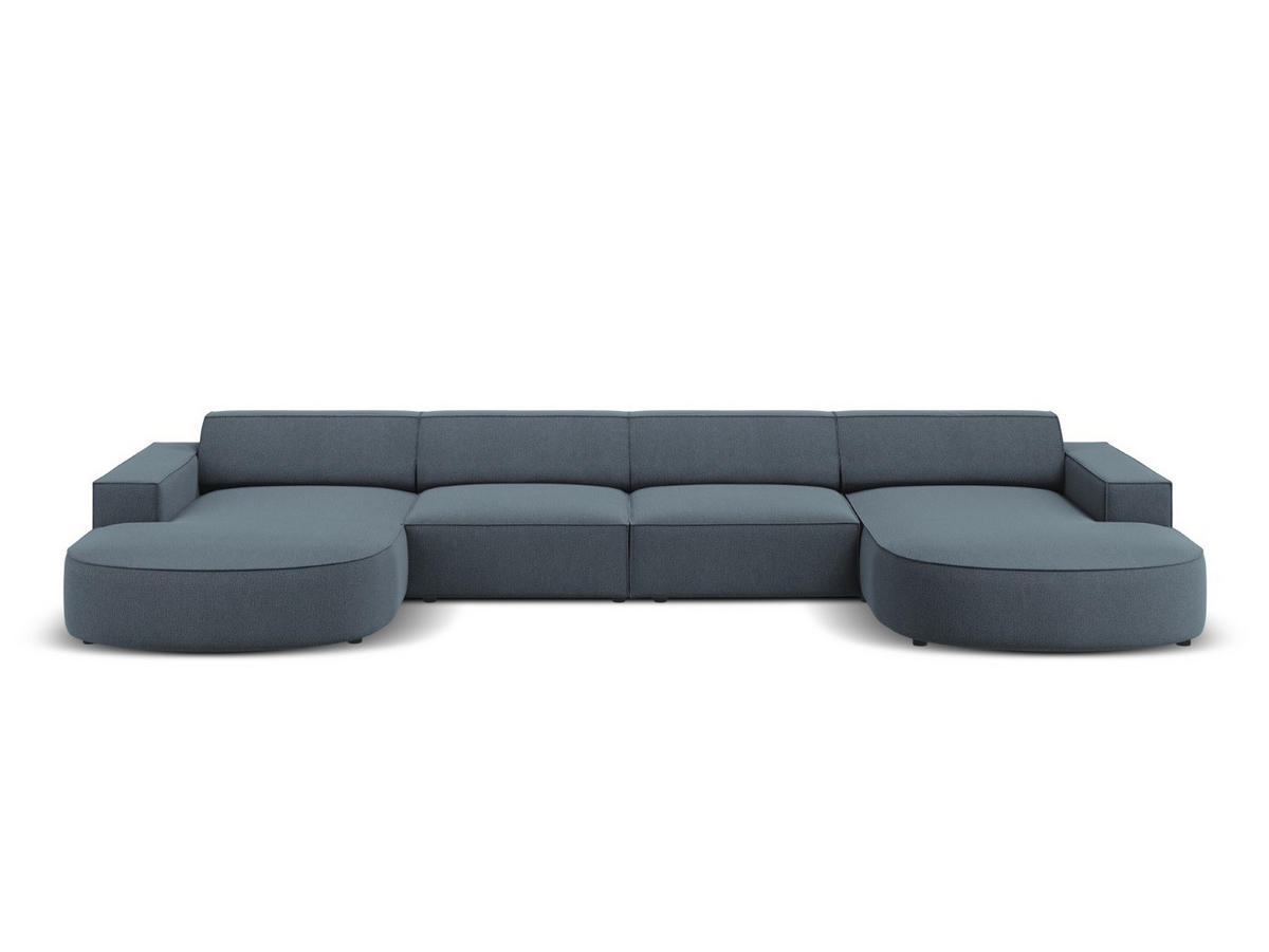 PANORAMASOFA Jodie aus strukturiertem Stoff blau 6 Sitzplätze - Blau, Textil (166/70/364cm) - Micadoni
