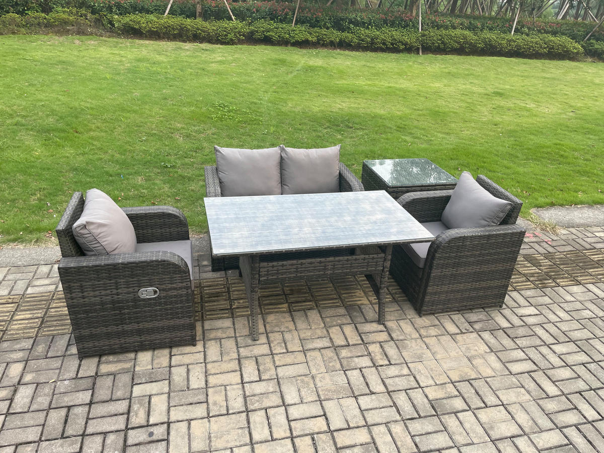 GARTENMÖBEL SET mit Zweisitzer Polyrattan 4-Sitzer - Dunkelgrau/Grau, Glas/Kunststoff - Fimous