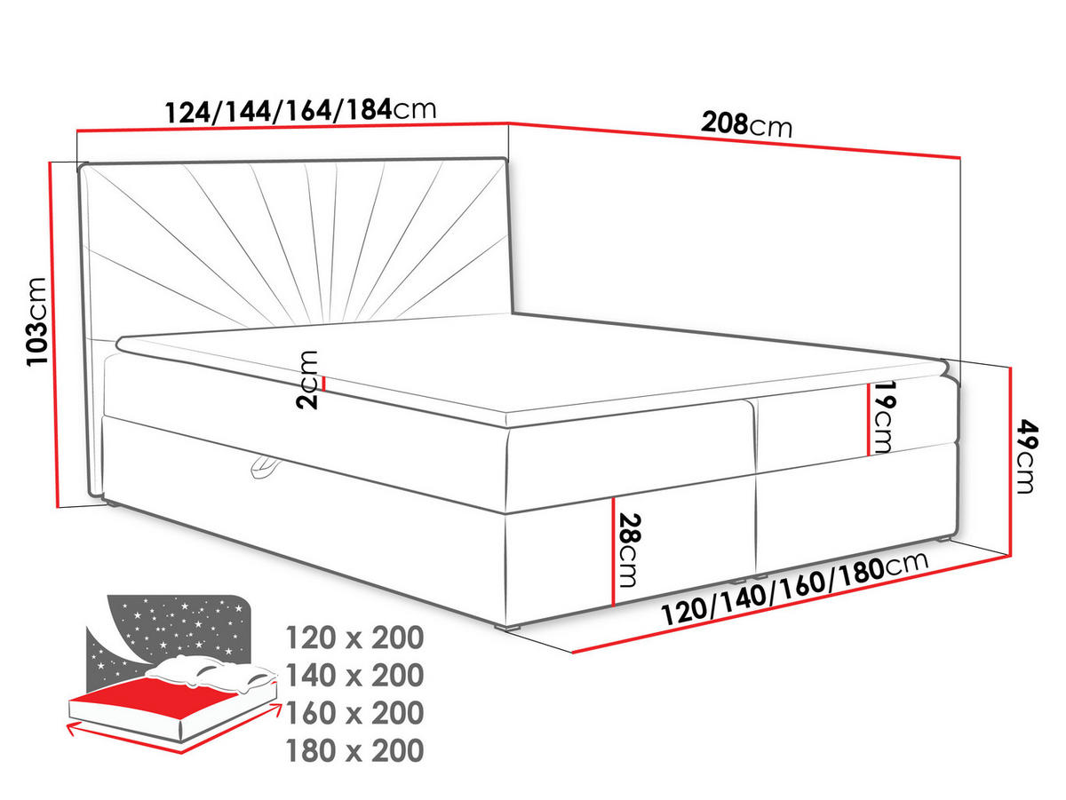 BOXBETT Top 4 - Blau, Holz (180/200cm) - MIRJAN24