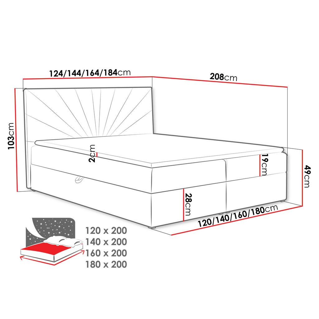 Thumbnail - Mirjan24 Boxbett, Blau, Holz, H3, 180x200 cm, Schlafzimmer, Betten, Boxspringbetten