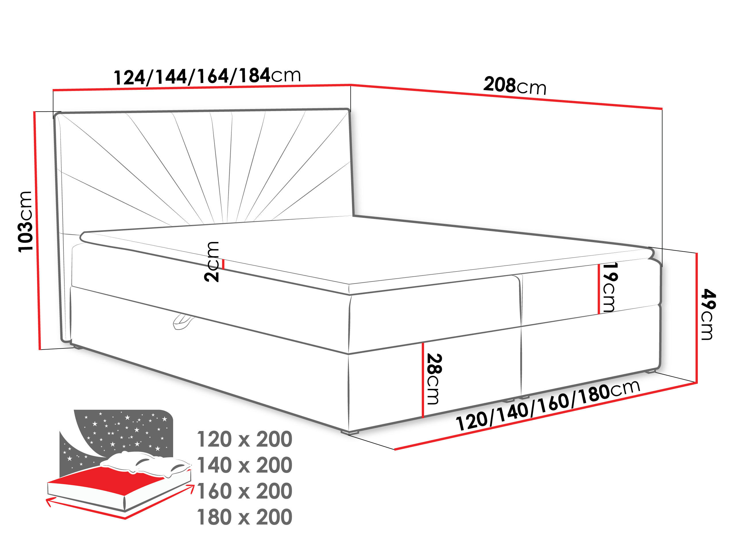 Thumbnail - Mirjan24 Boxbett, Rosa, Holz, H3, 120x200 cm, Schlafzimmer, Betten, Boxspringbetten
