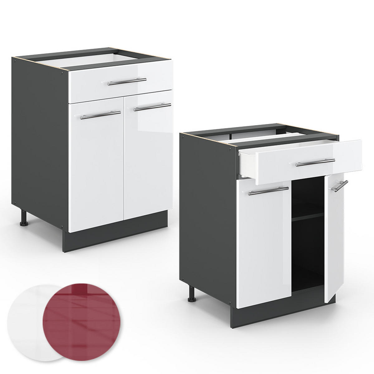 KÜCHENUNTERSCHRANK Fame-Line Weiß Hochglanz 60 cm mit Schublade AP Marmor - Weiß Hochglanz/Anthrazit, Holzwerkstoff (60/82/60cm) - Vicco