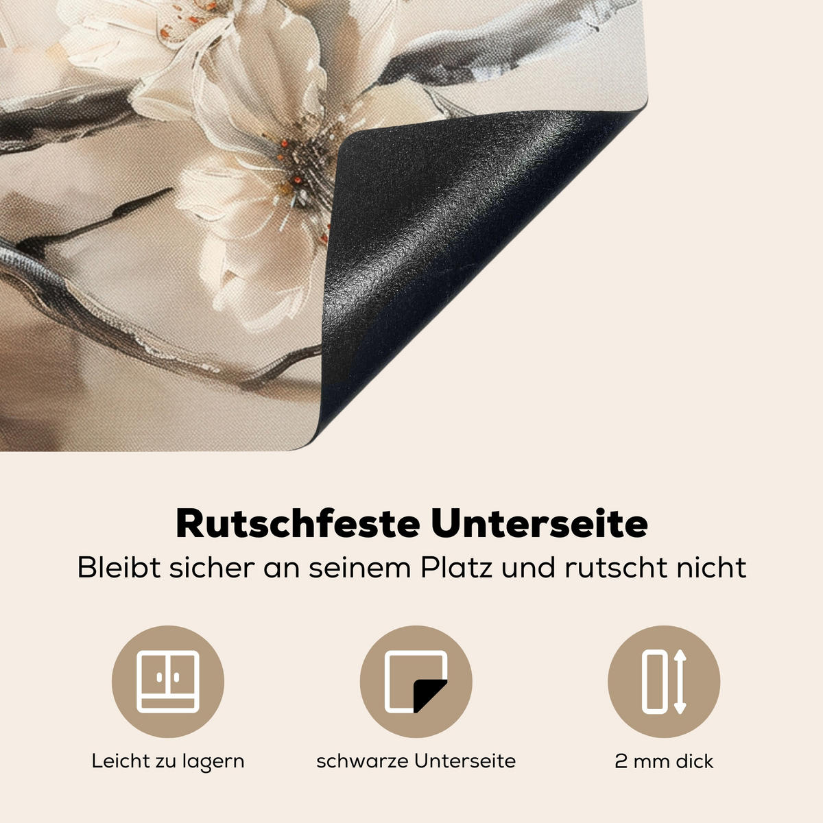 HERDABDECKPLATTE Blumen - Abstrakt - Gemalt - Beige 77x51 cm - Beige, Kunststoff (77/51/0.2cm) - MuchoWow
