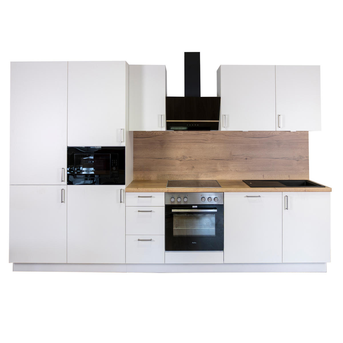 KÜCHENLEERZEILE „Leipzig“ 330 cm – ohne E-Geräte – Premiumweiß – mit Zubehör - Edelstahlfarben/Weiß, Holzwerkstoff/Metall (330/210/60cm) - GEBA