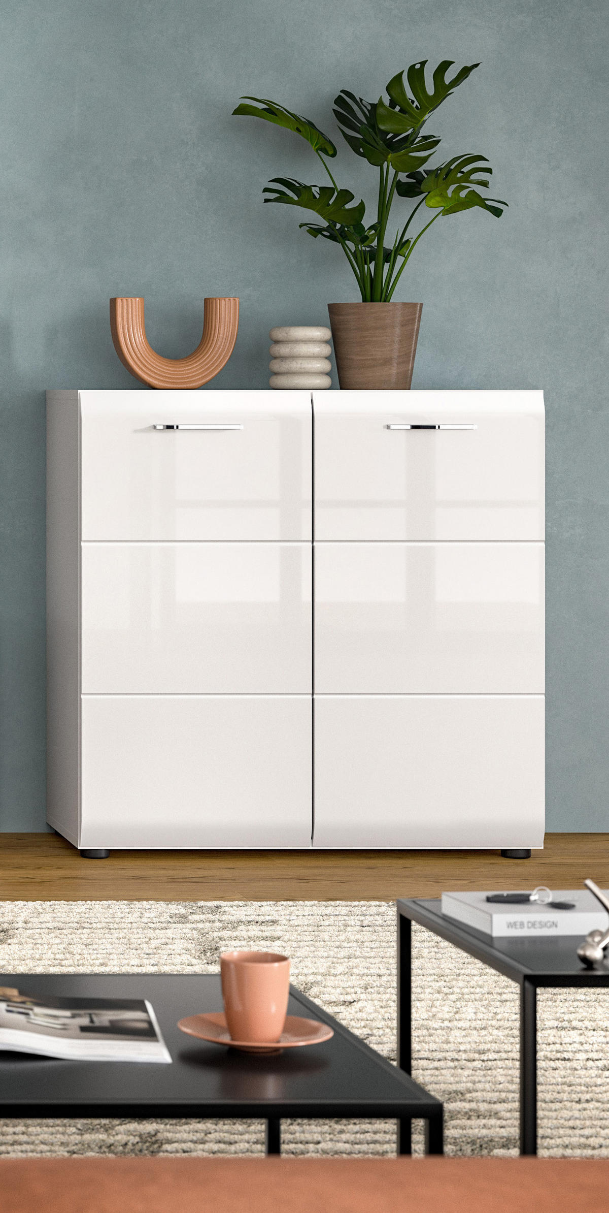 KOMMODE ICE (B/H/T: ca. 80/81/34 cm) in Weiß/weiß hochglanz - Weiß, Holzwerkstoff (80/81/34cm)