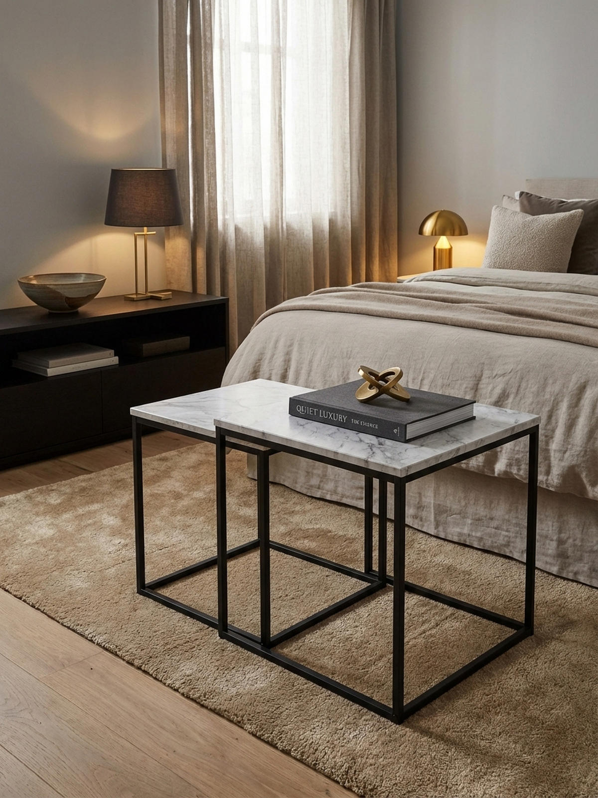 BEISTELLTISCH Set – 2-teilig Marmoroptik Metall 40x42,5x40 cm 35x39,5x35 cm - Schwarz/Weiß, Holz/Metall (40/40/42cm) - KADIMA DESIGN