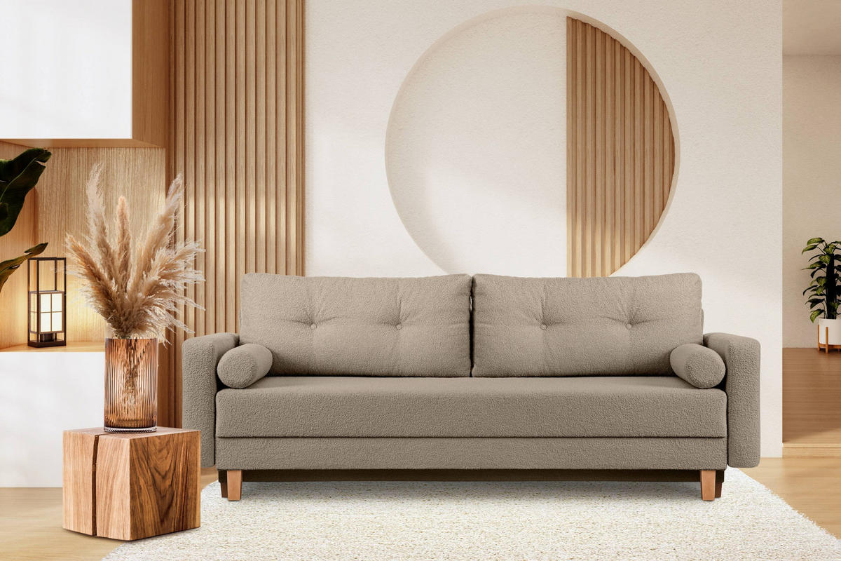 3-SITZER-SCHLAFSOFA ERISO mit weiche Sitzfläche und hohe Rückenlehne, Bouclé-Stoff, braun - Braun, Textil (220/80/100cm) - KONSIMO®