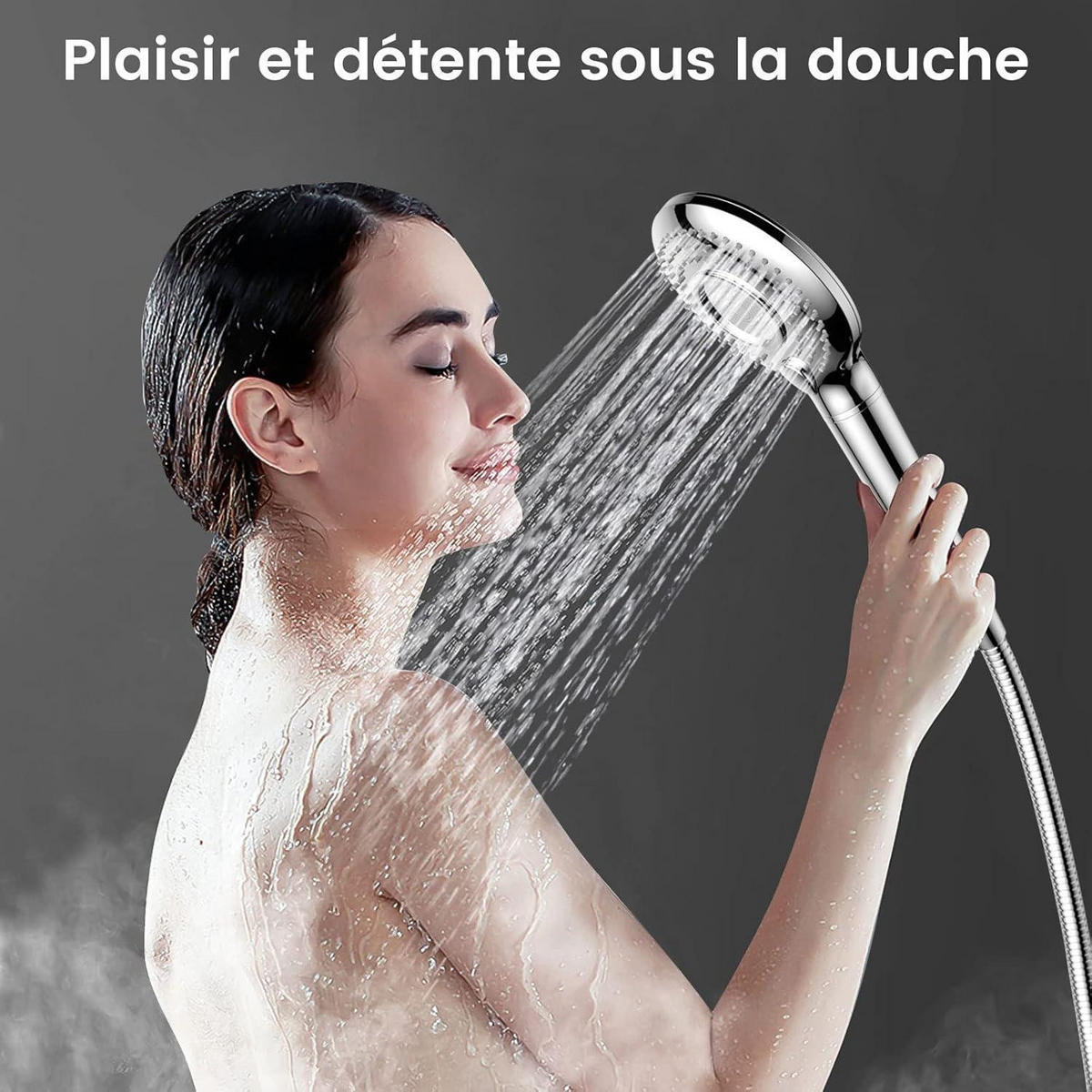 DUSCHKOPF mit Schlauch 15-stufige Filtration 3 Strahlmodi Hochdruck - Silberfarben, Metall (11.9/11.9/150cm)