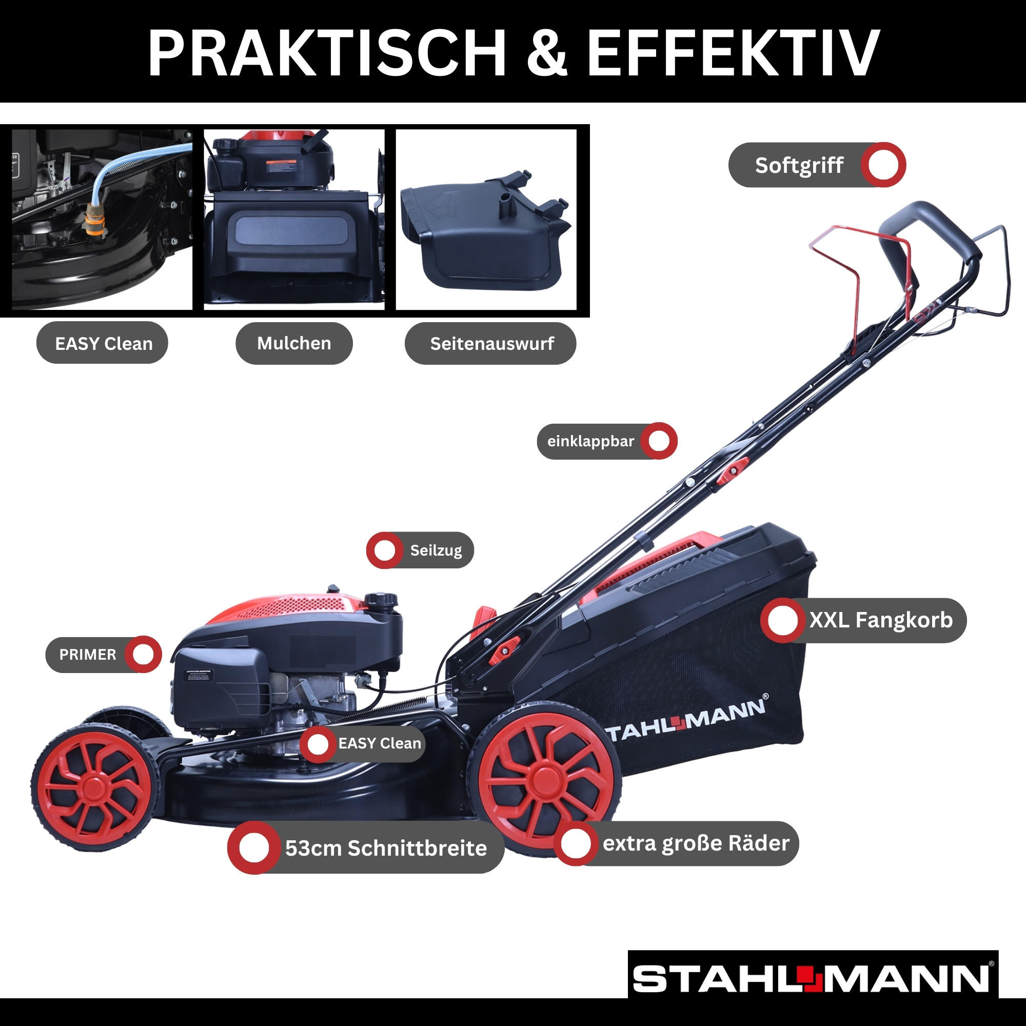 RASENMÄHER BR532 - Schwarz, Metall (53/108/160cm) - STAHLMANN