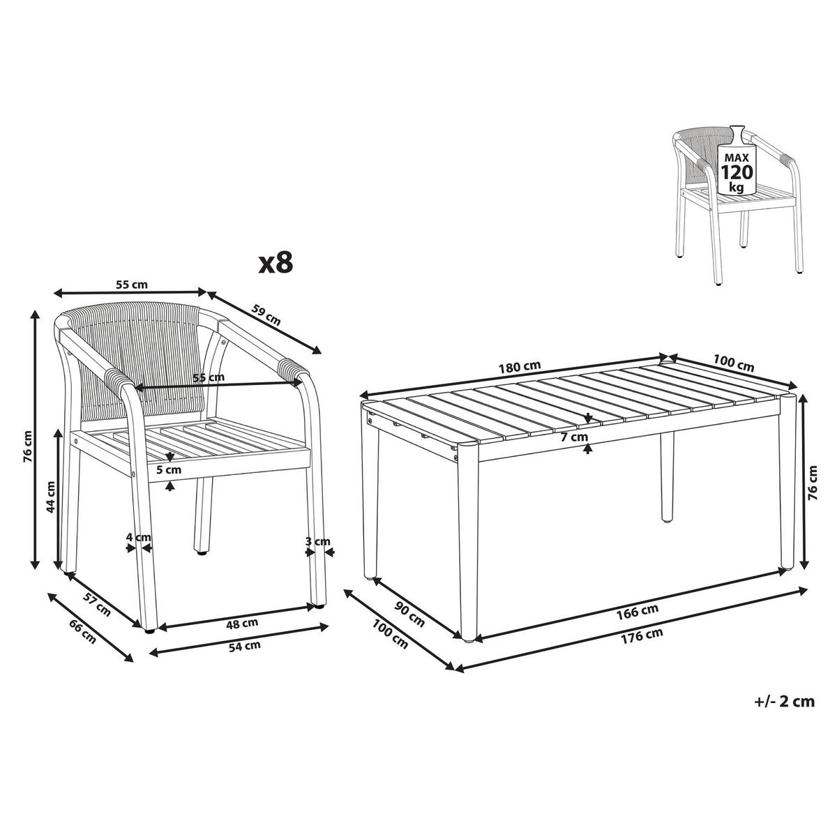 SET MOBILIER DE GRĂDINĂ cu 8 locuri maro deschis lemn de salcâm Manado/Sumba - maro/maro deschis, lemn - Beliani