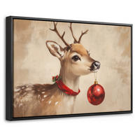 LEINWAND Bilder mit Rahmen - Weihnachten - Hirsch - Geweih - Weihnachtskugel - Rentier - 60x40 - Hellbraun, Textil (60/40cm) - MuchoWow