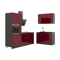 KUHINJA Fame-Line, Bordo visokog sjaja/Antracit, 220 x 120 cm bez radne ploče - bordo/antracit, drvni materijal (220/206.8/51.6cm) - Vicco