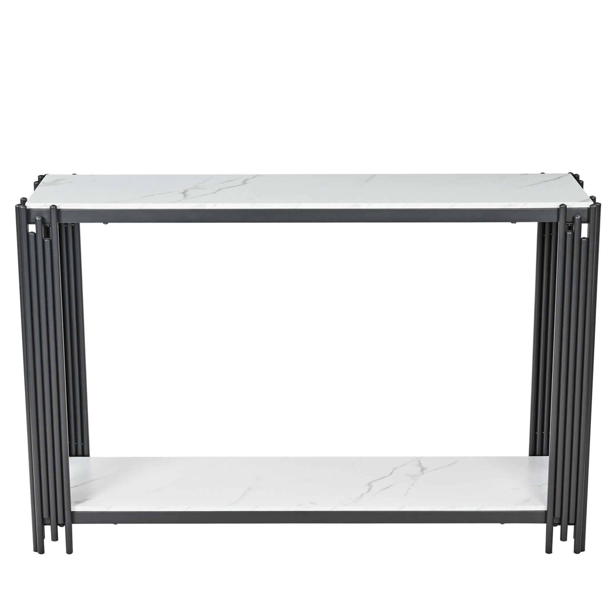 KONSOLENTISCH mit 2 Ablagen Weiß Marmoroptik/Schwarz 123,5/33,5/80 cm - Schwarz/Weiß, Holzwerkstoff/Metall (124/34/80cm)