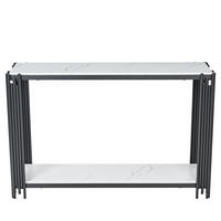 KONSOLENTISCH mit 2 Ablagen Weiß Marmoroptik/Schwarz 123,5/33,5/80 cm - Schwarz/Weiß, Holzwerkstoff/Metall (124/34/80cm)