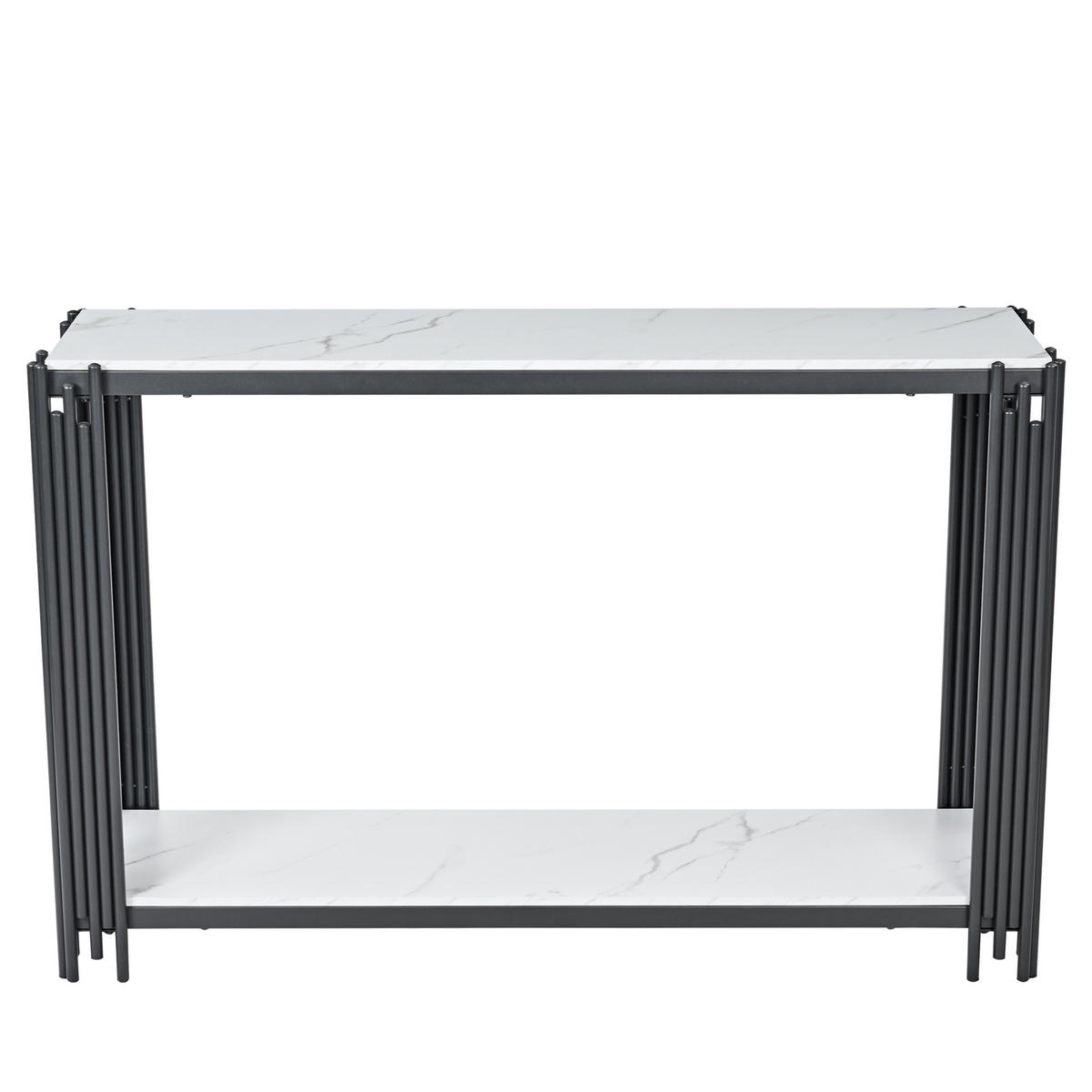 KONSOLENTISCH DE-37416 2-etagig mit Marmoroptik Schwarz - Schwarz, Metall (124/34/80cm) - ComfortXL