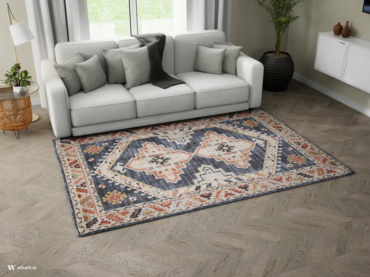 HEATSET-TEPPICH Florence Dunkelblau/Beige 80x150 cm - Multicolor, Textil (80/150cm) - Vercai Rugs