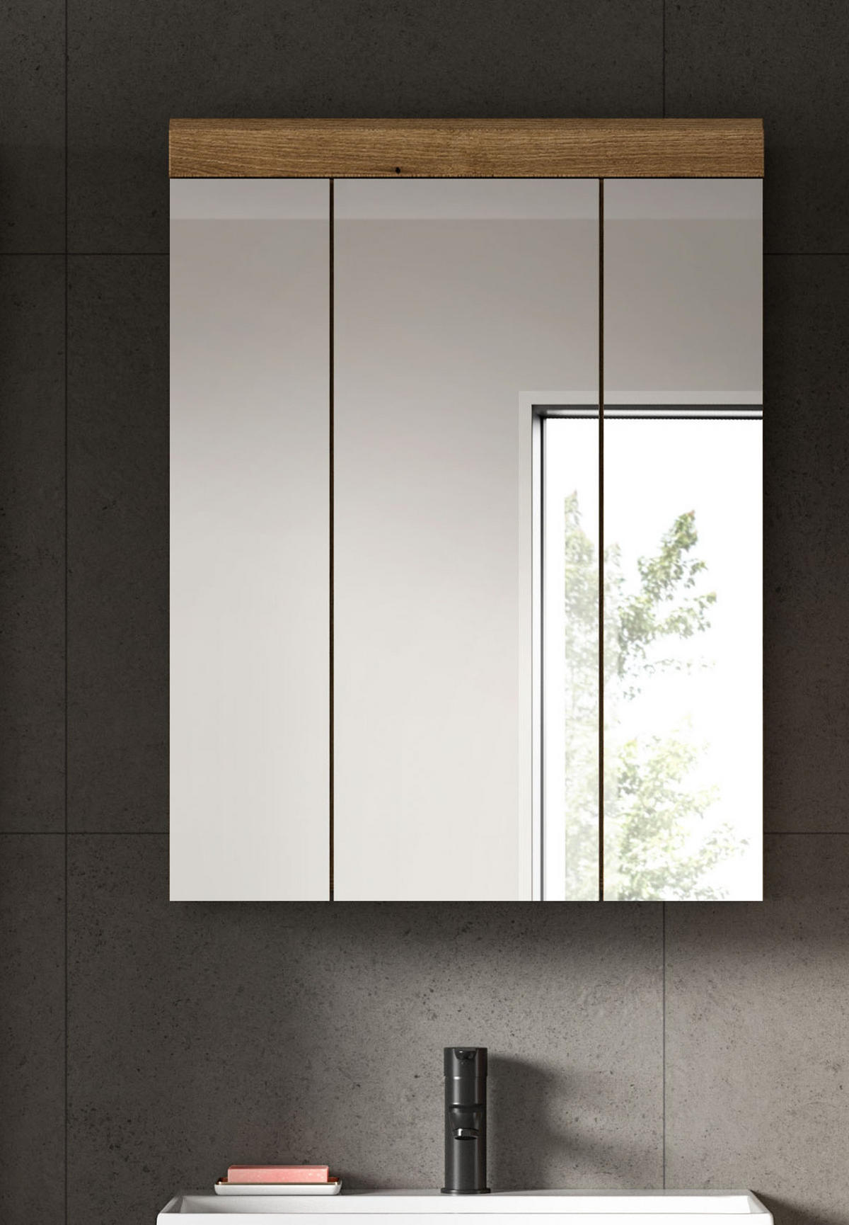 BADEZIMMER Spiegelschrank in Evoke Eiche Badschrank 3-türig 60 x 79 cm Shawn - Eichefarben, Glas/Holzwerkstoff (60/79/18cm) - Inn.Furn