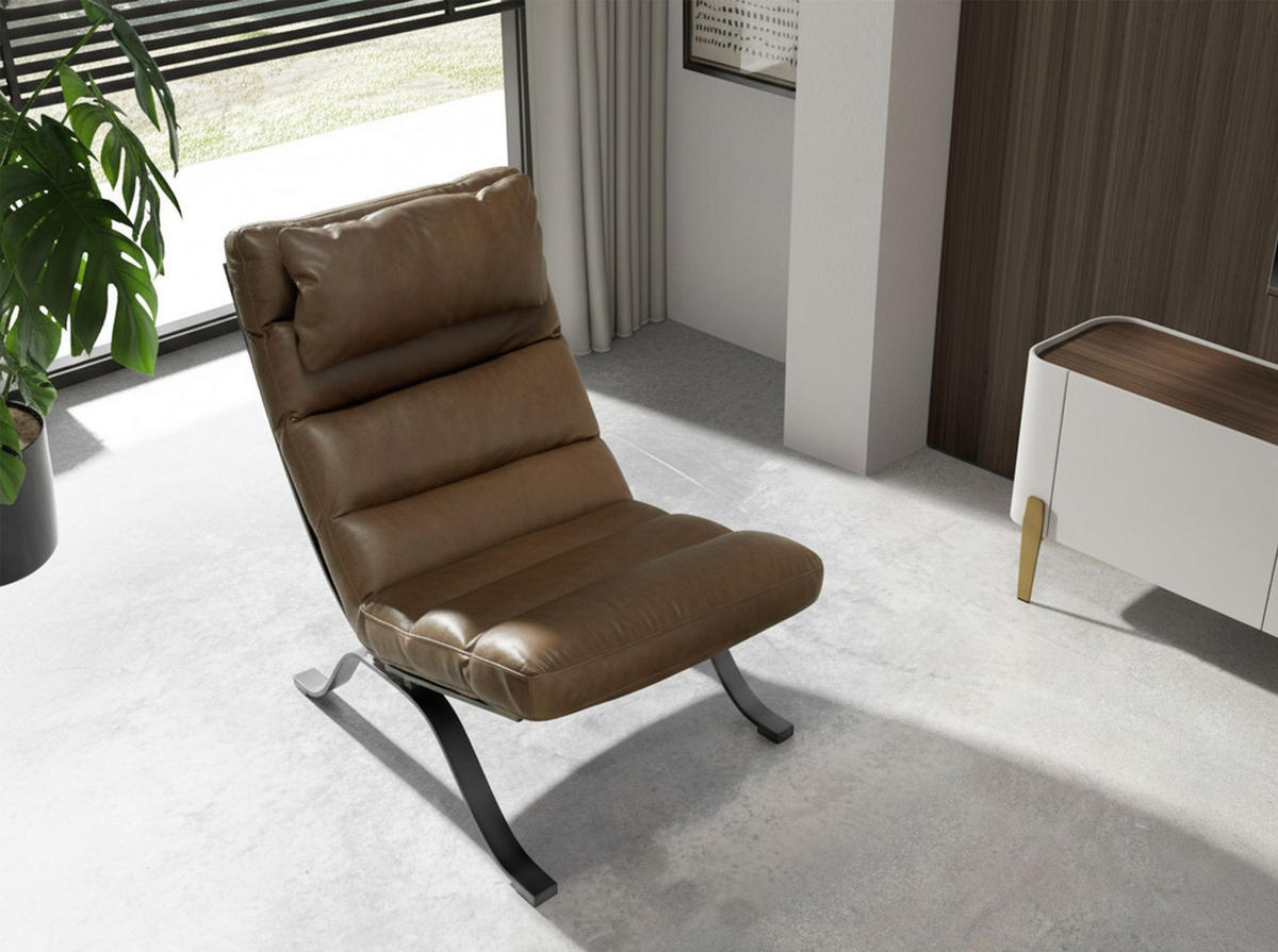 SESSEL Dunkelbraun Stahl 66/96/90 cm - Braun, Leder/Metall (66/90/96cm) - ANGEL CERDA