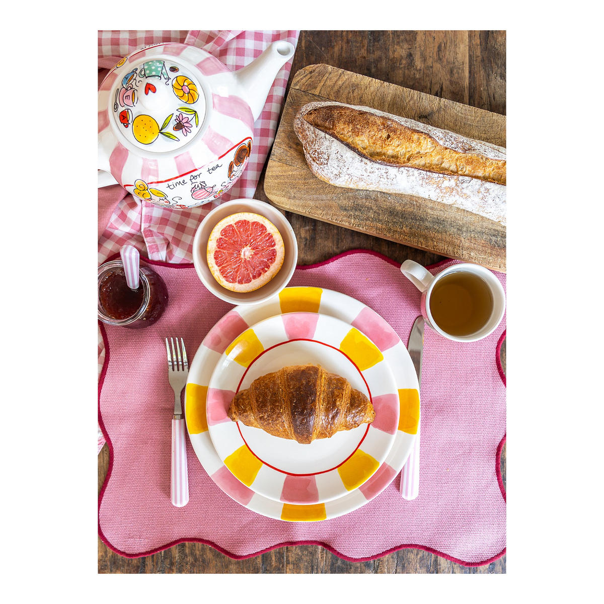 TELLER Alltagsstreifen Rosa Gelb in Rosa - 26cm - Pink, Keramik (26.2/26.3/3cm) - Blond Amsterdam