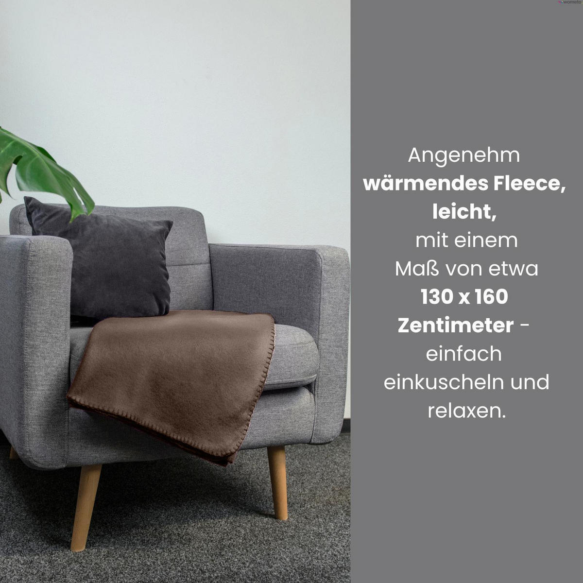 FLEECEDECKE 2er Set braun 130/160 cm Kettelrand Anti-Pilling - Braun, Textil (130/160cm) - wometo