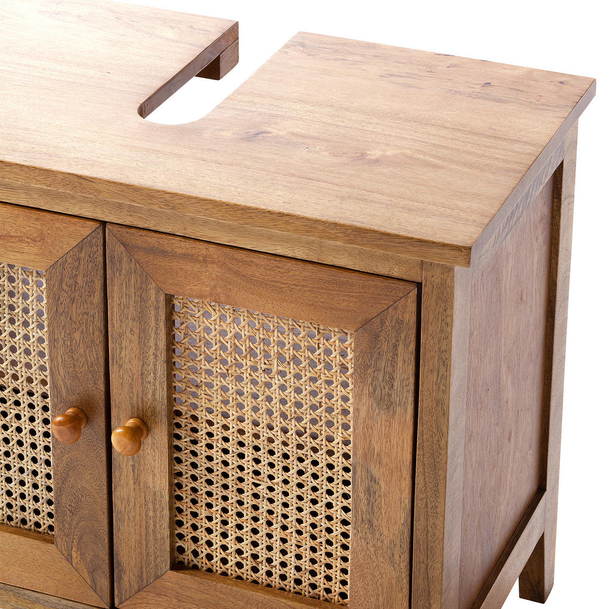WASCHBECKENUNTERSCHRANK - Mango massiv / Wiener Geflecht - Braun, Holz/Naturmaterialen (70/60/40cm) - home24