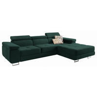 ECKSOFA ELMA R-S Grün Velours-Stoff mit Schlaffunktion - Grün, Holz (280/205cm) - MASSENO