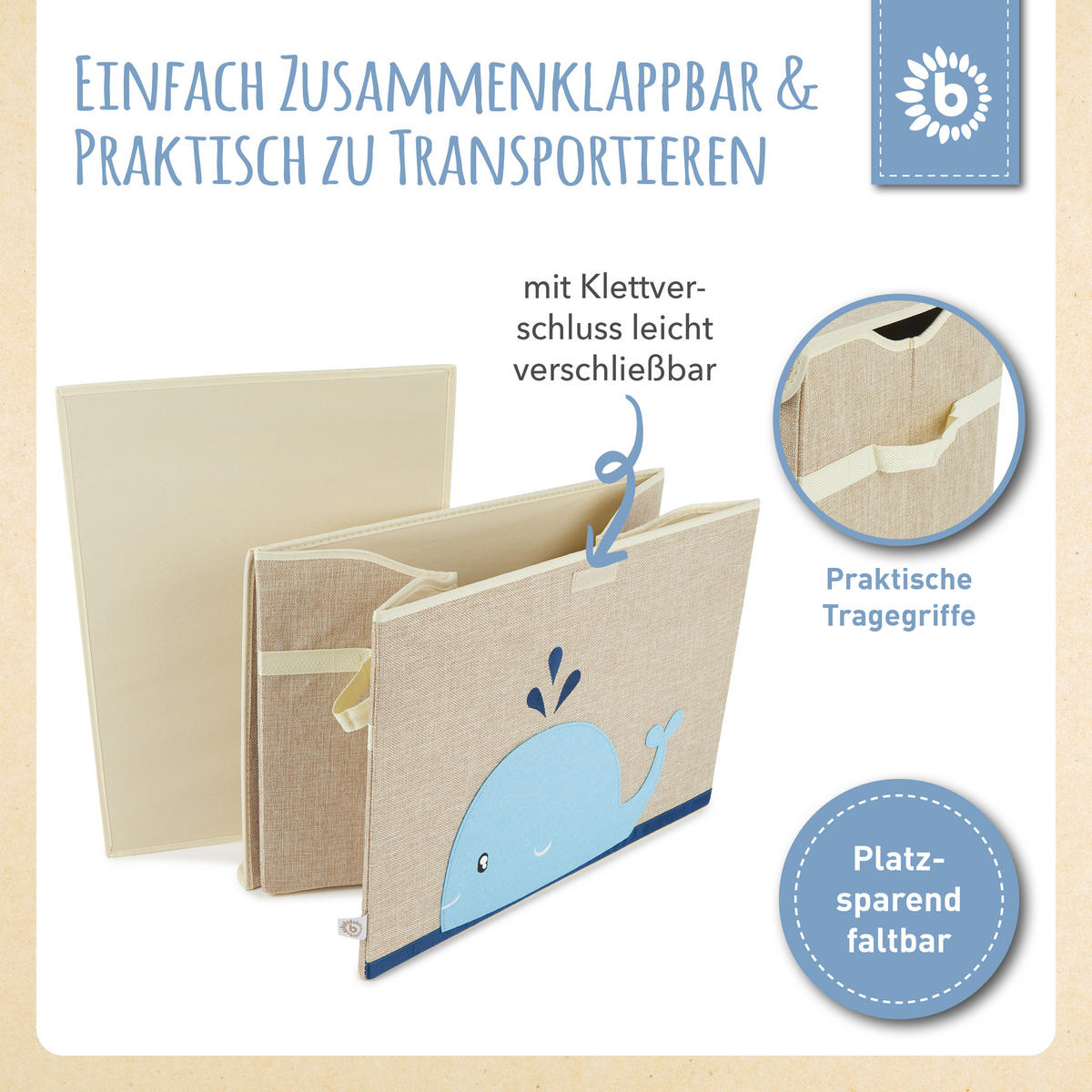 AUFBEWAHRUNGSBOX mit Deckel 65L, faltbar - Blau/Beige, Textil (51/36cm) - Bieco Spielwaren